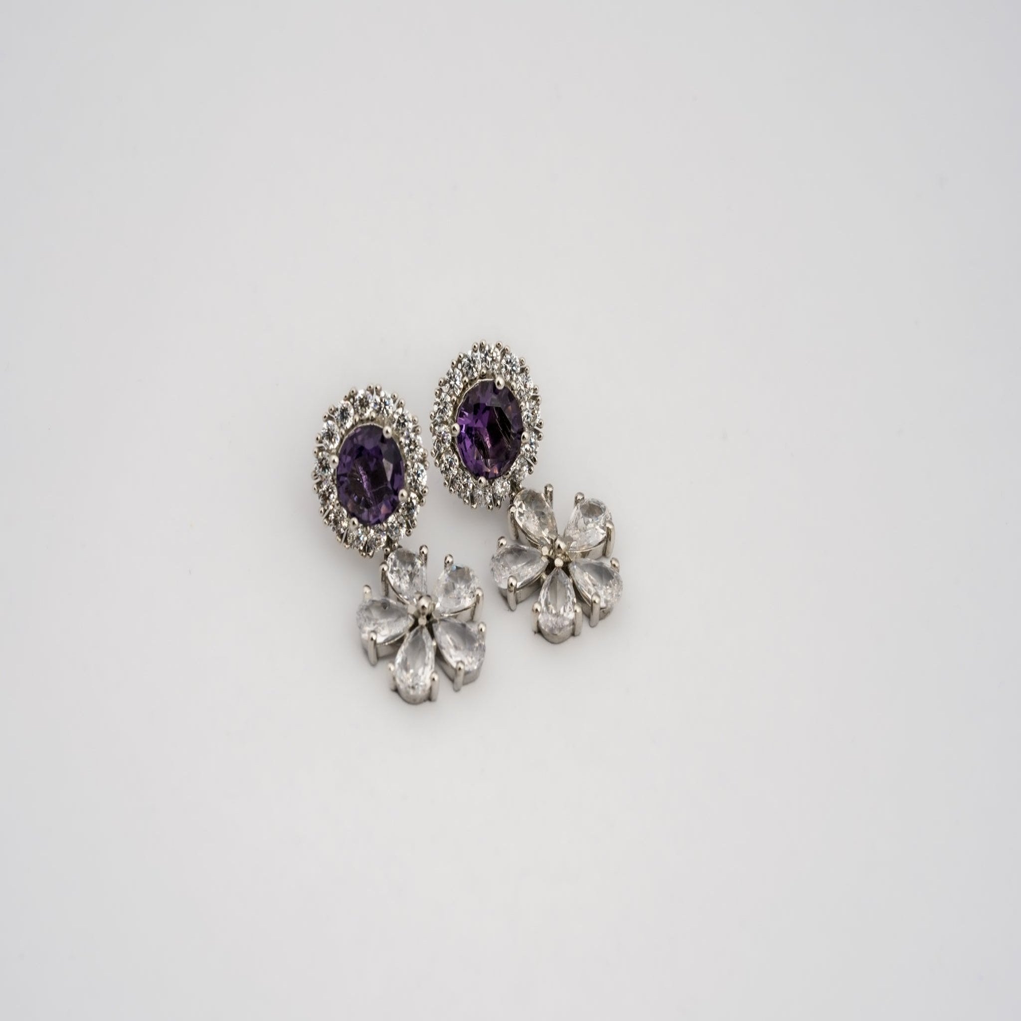 Silver White Gold Amethyst Floral Dangle Earring For Women