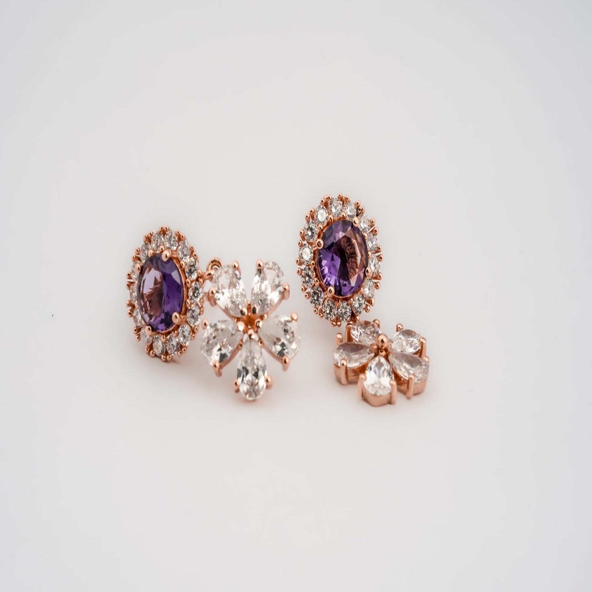 Silver Rose Gold Amethyst Floral Dangle Earring For Women