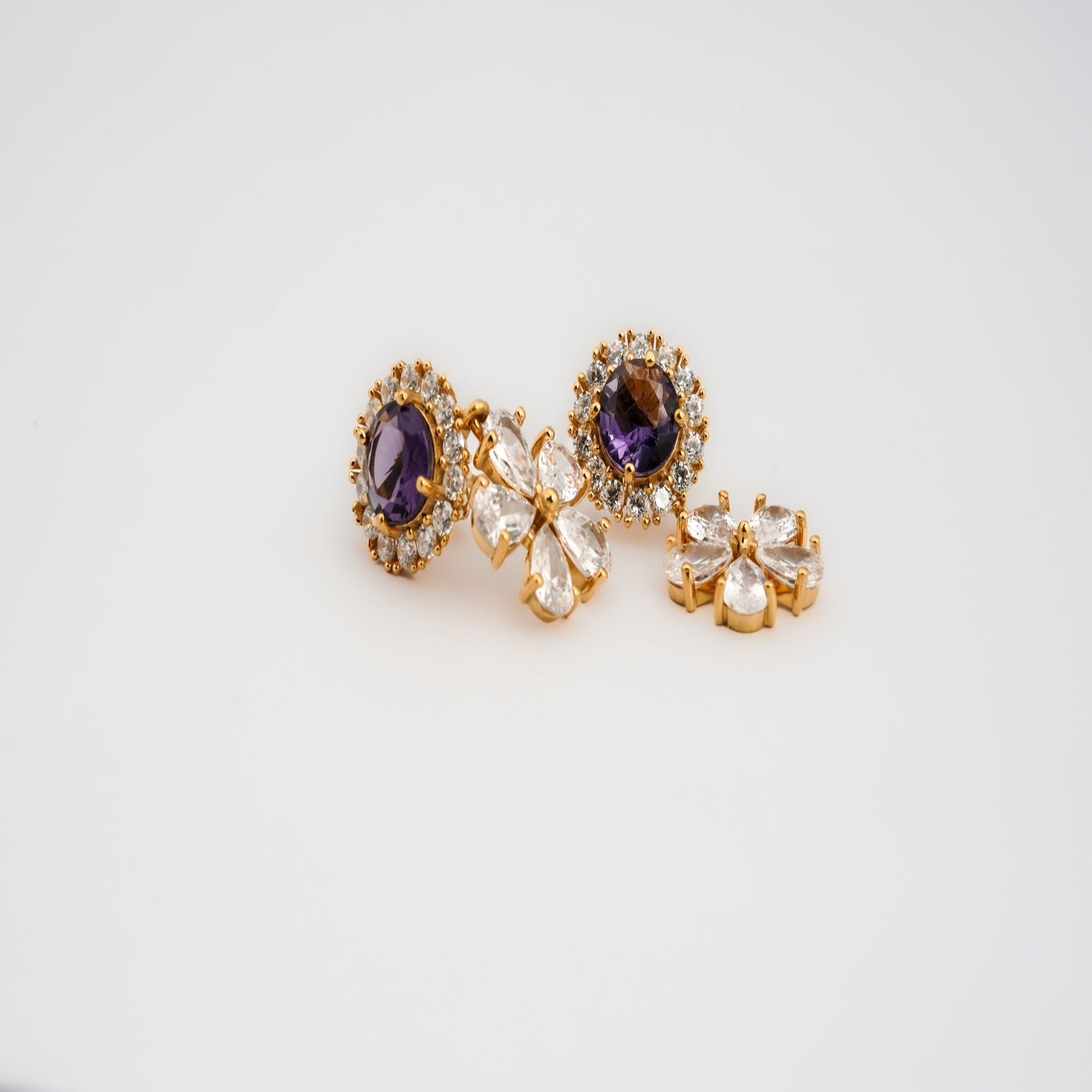 Silver Yellow Gold Amethyst Floral Dangle Earring For Women