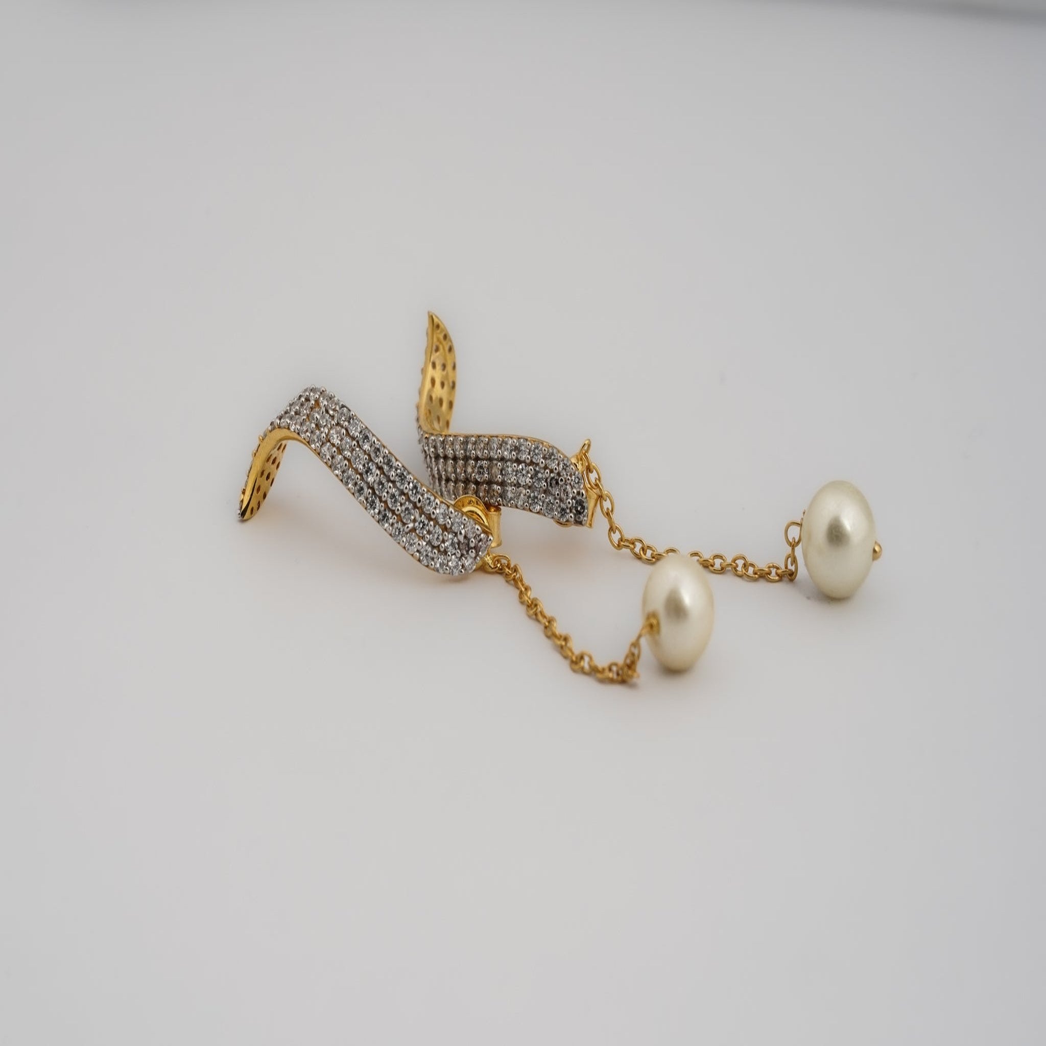 Curved Pearl Drop Silver Yellow Gold Earring For Women