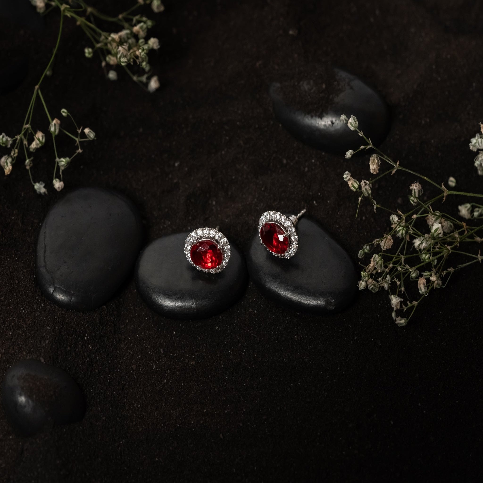 Garnet Gleam Oval Earrings