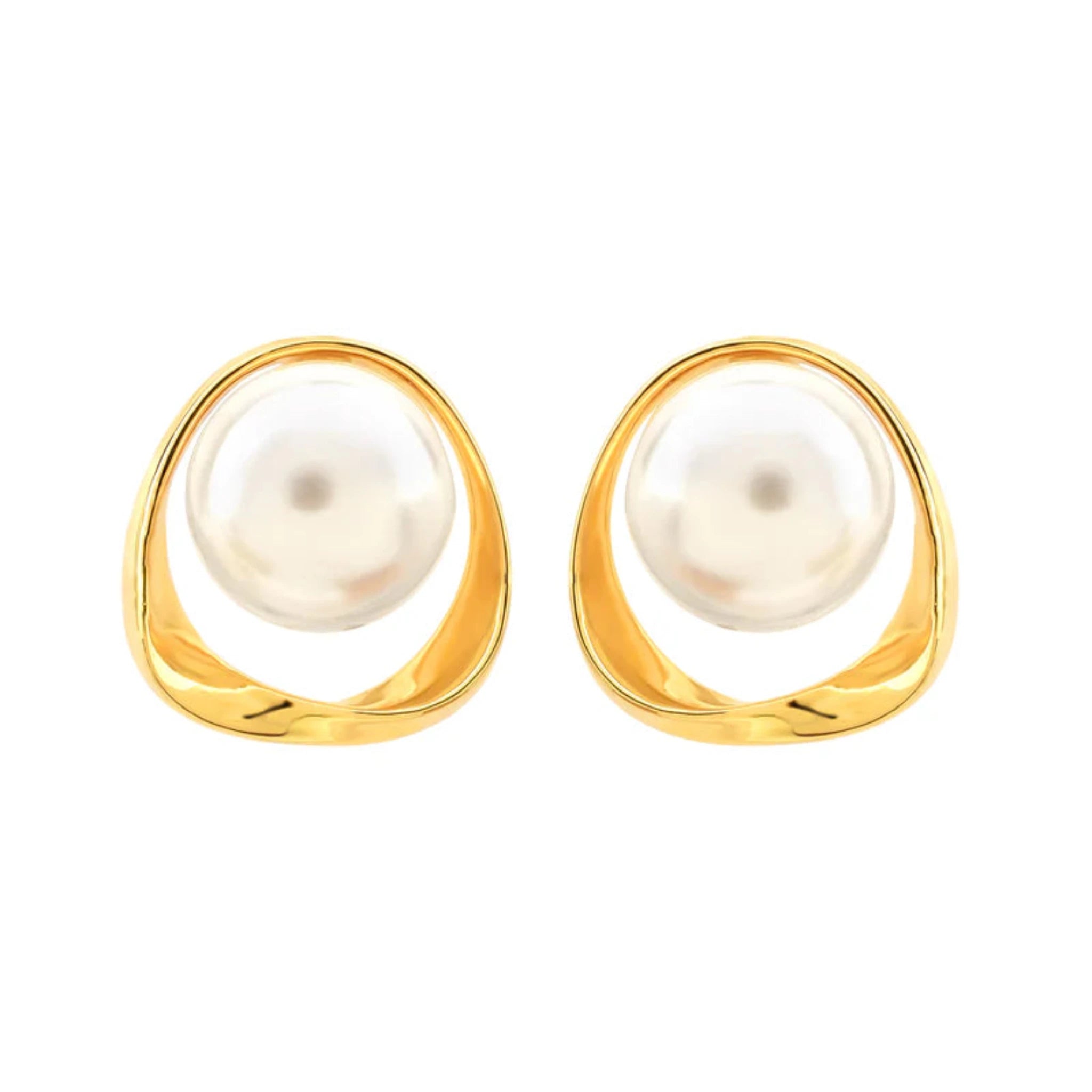 Silver White Pearl Classic Stud Minimalist Freeform Hollow Frame Yellow Gold Earring For Woman