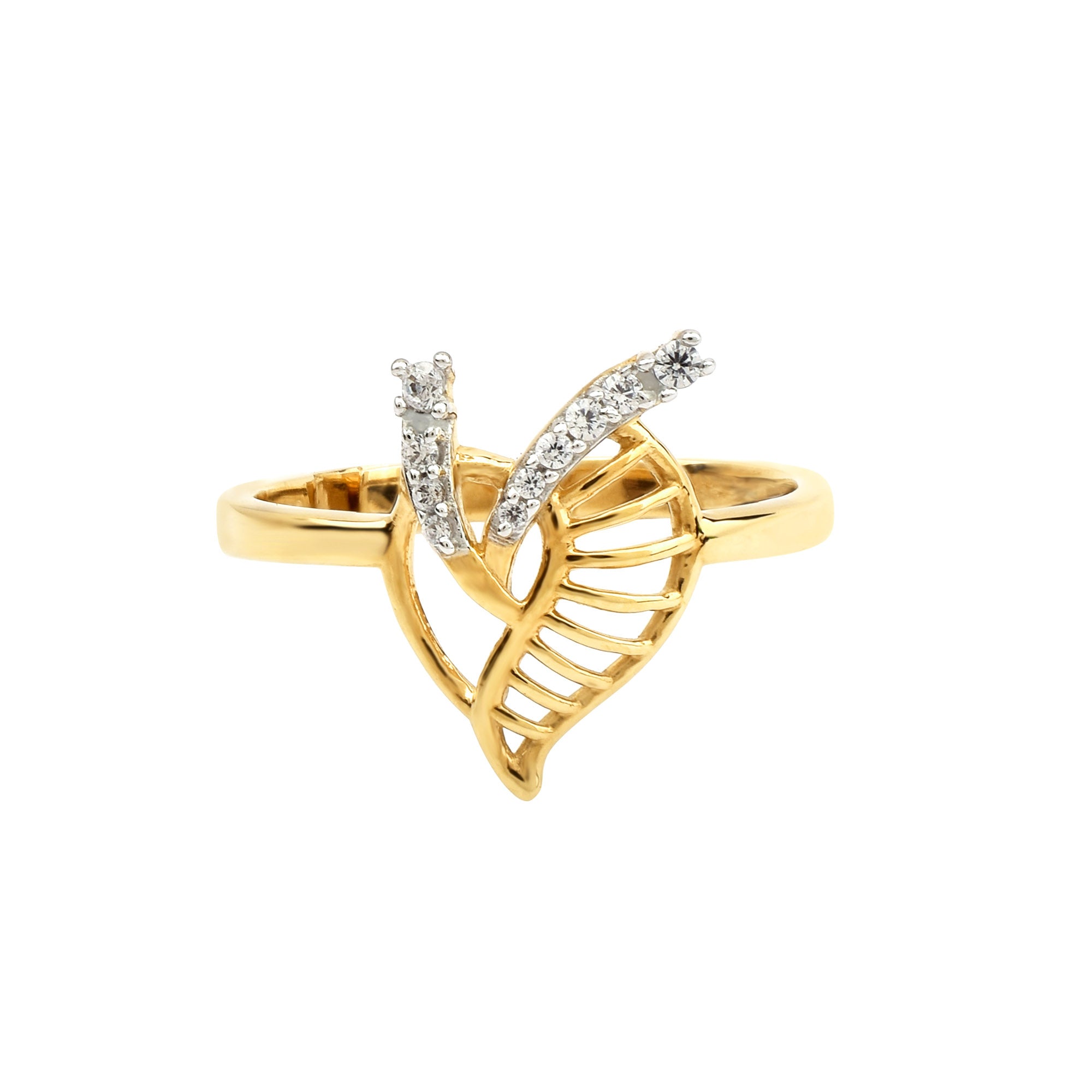 Yellow Gold Adjustable Silver Intricate Leaf Pattern Ring For Woman