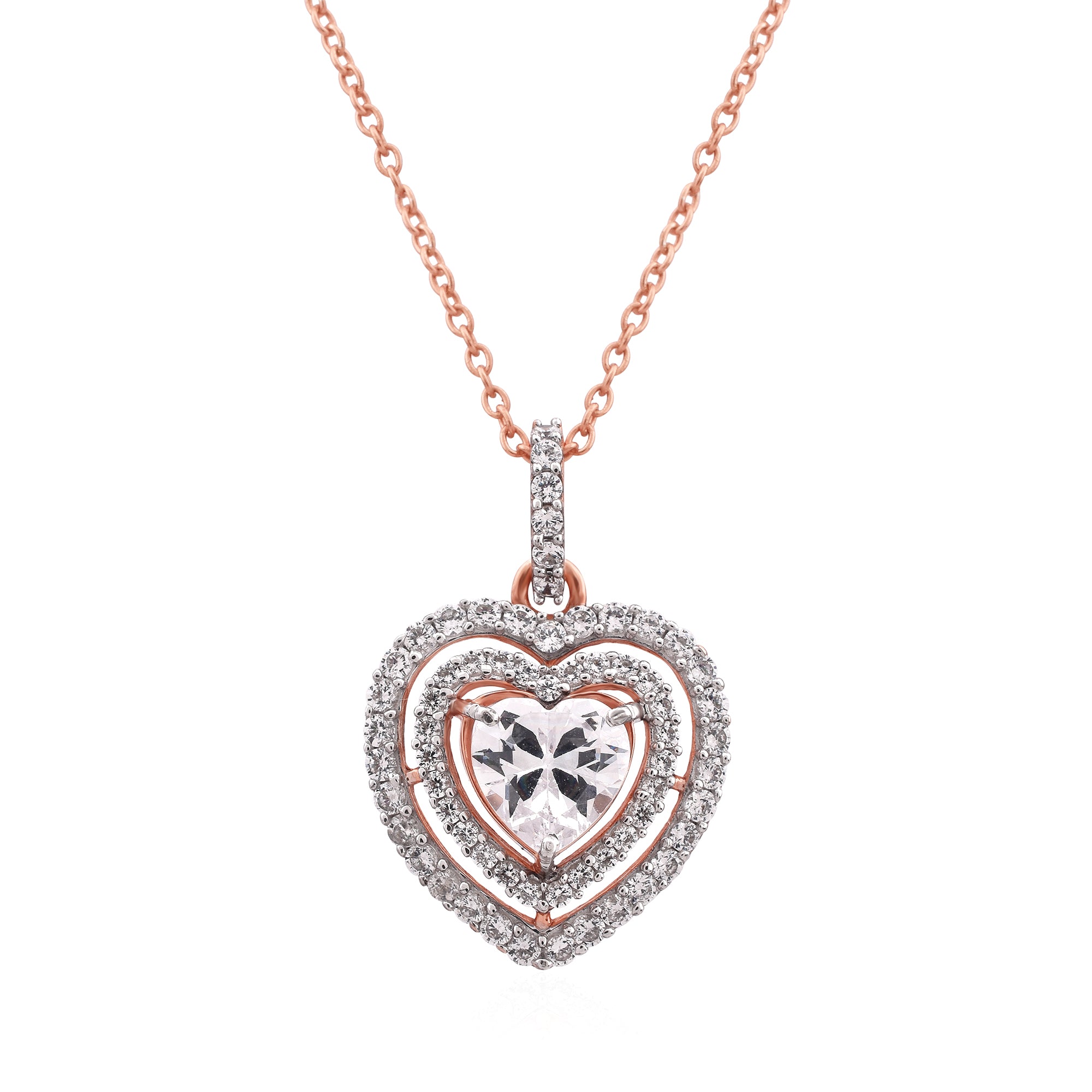 Silver Sparkling Adjustable Intertwined Triple Heart Rose Gold Pendant For Women