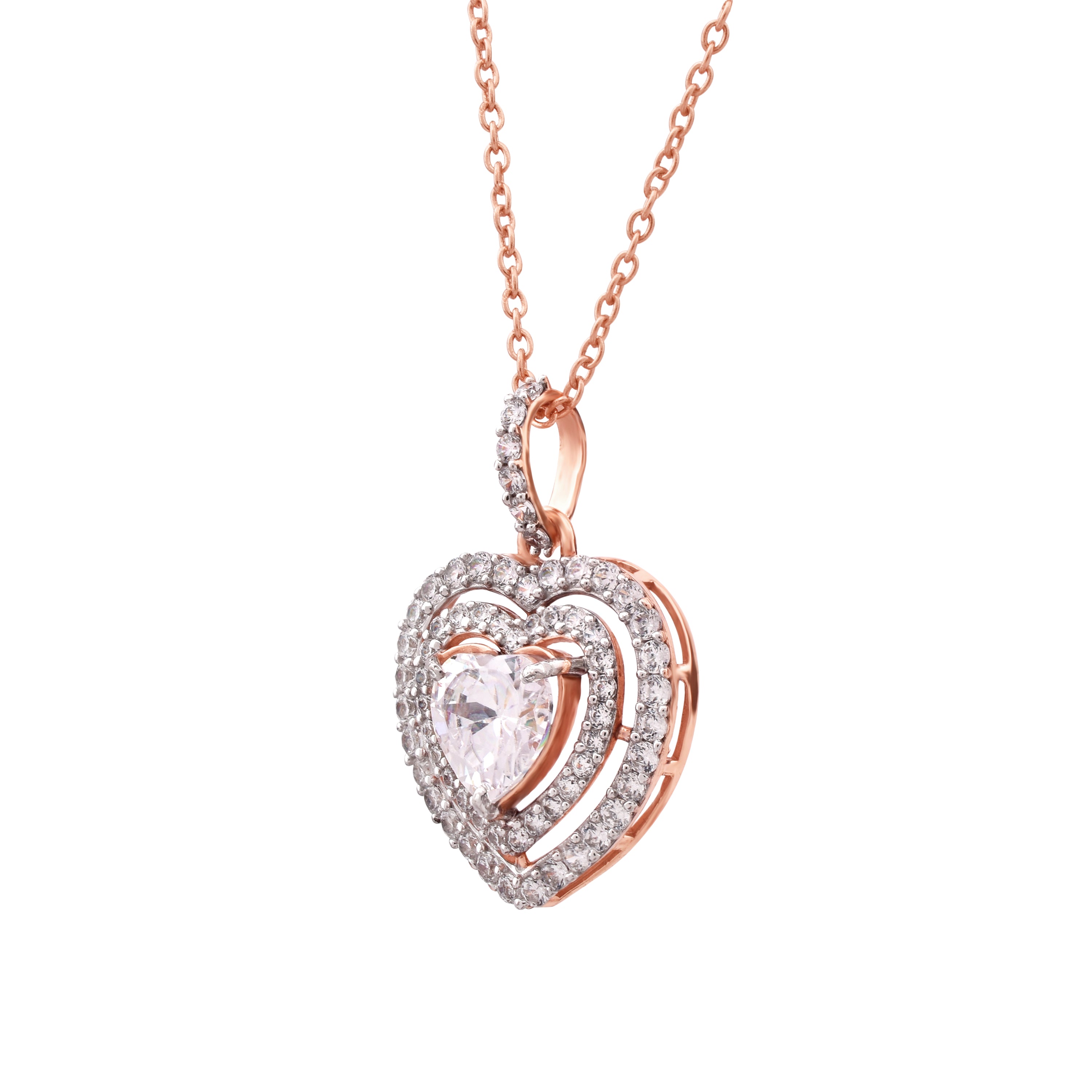 Silver Sparkling Adjustable Intertwined Triple Heart Rose Gold Pendant For Women