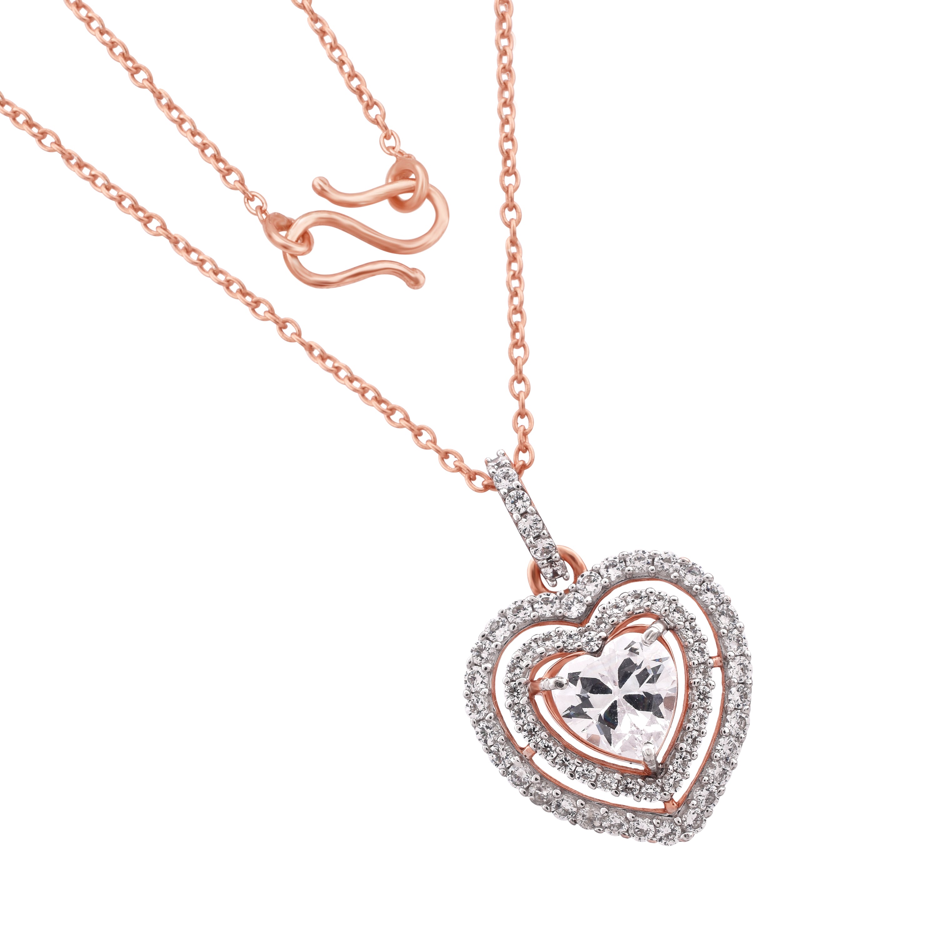 Silver Sparkling Adjustable Intertwined Triple Heart Rose Gold Pendant For Women