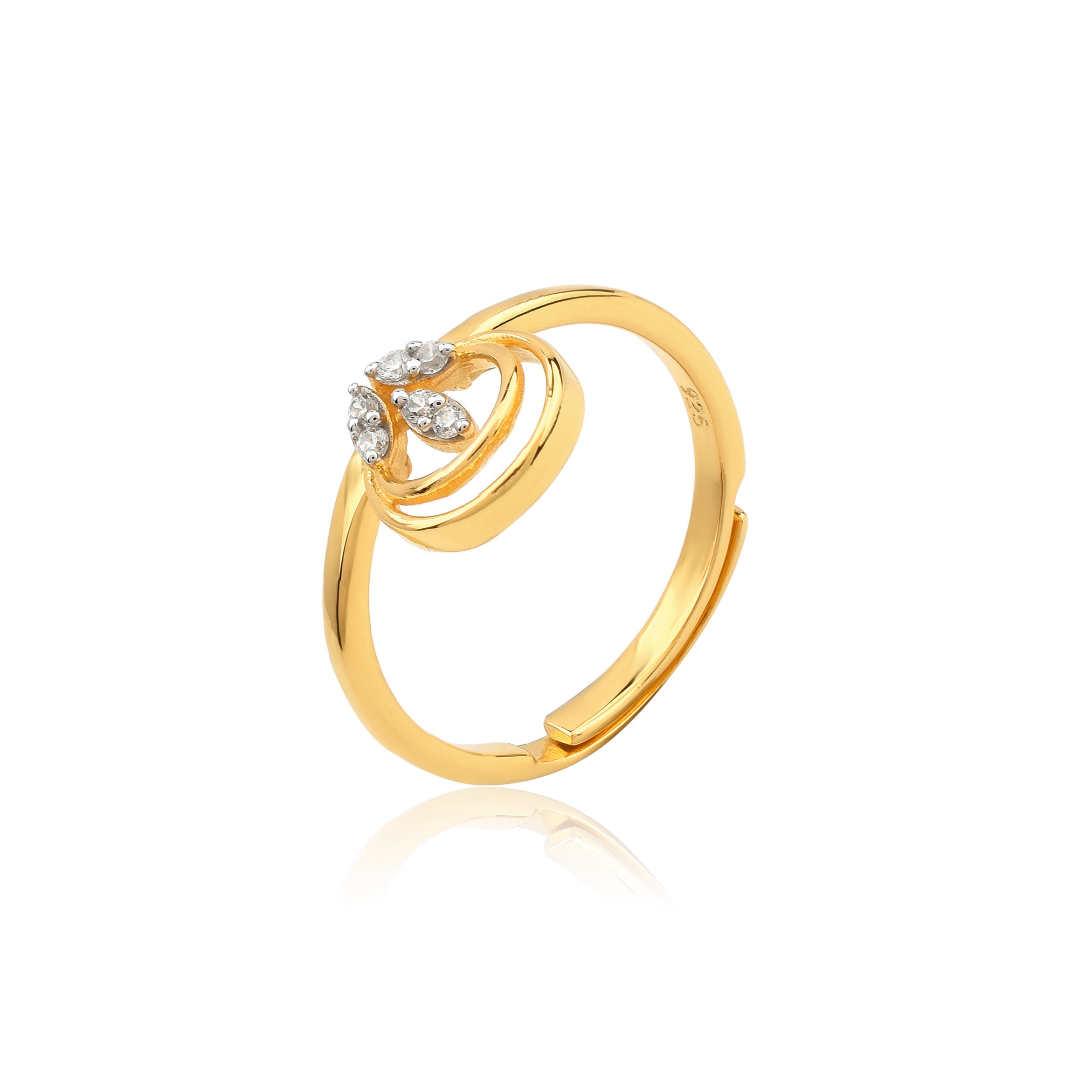 Silver Yellow Gold Plated Adjustable Floral Leaf Dainty Ring For Women