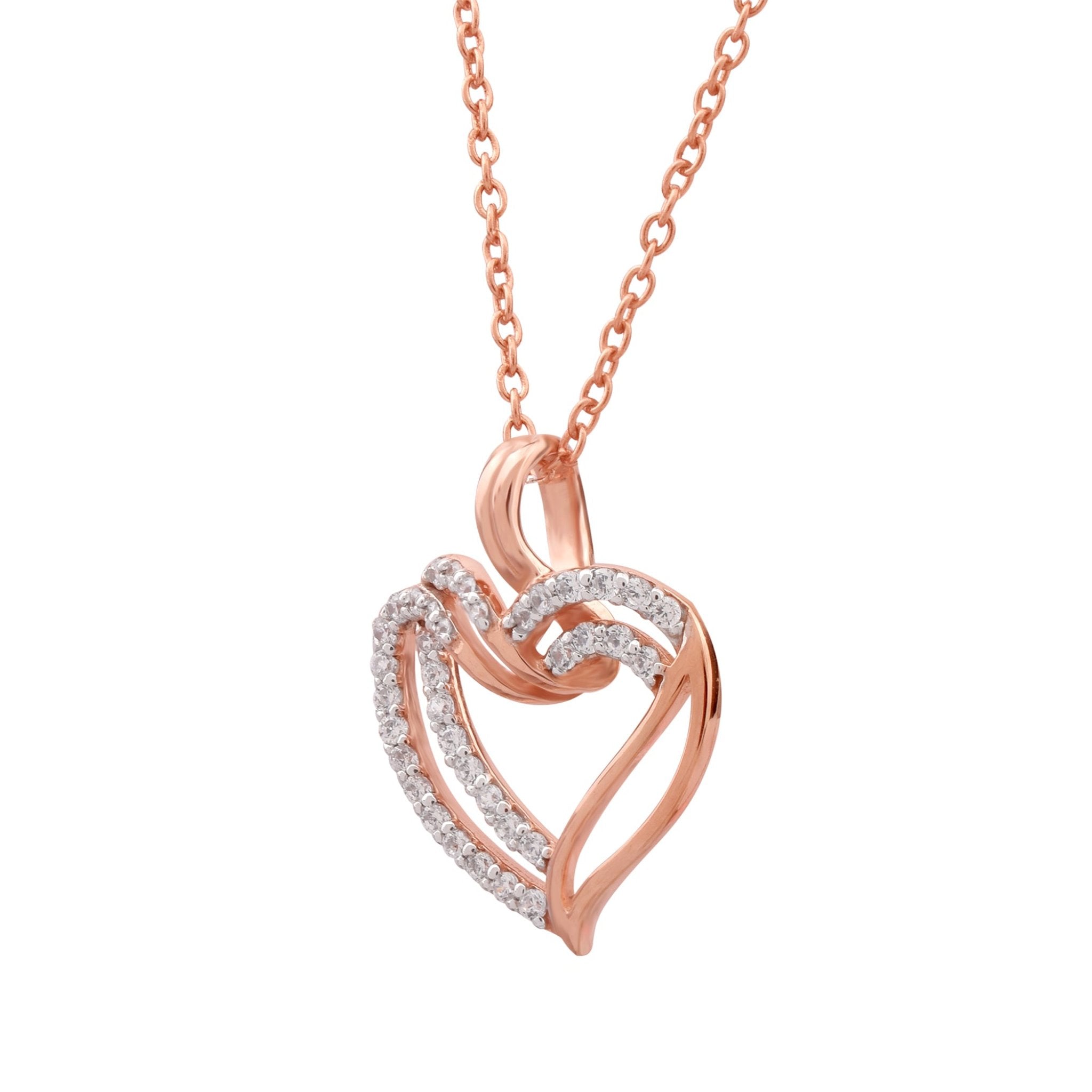 Silver Brilliant Adjustable Twinned Heart Rose Gold Pendant For Women