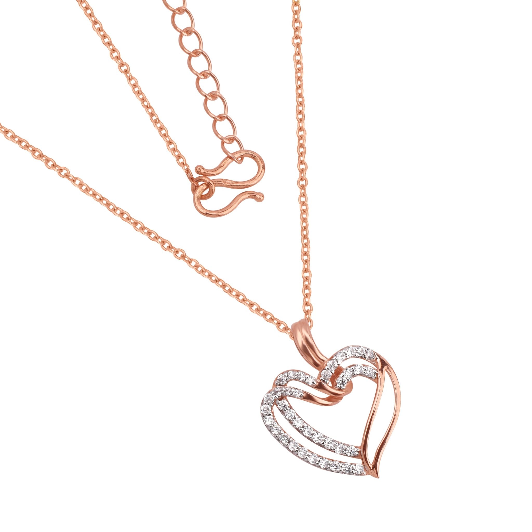 Silver Brilliant Adjustable Twinned Heart Rose Gold Pendant For Women