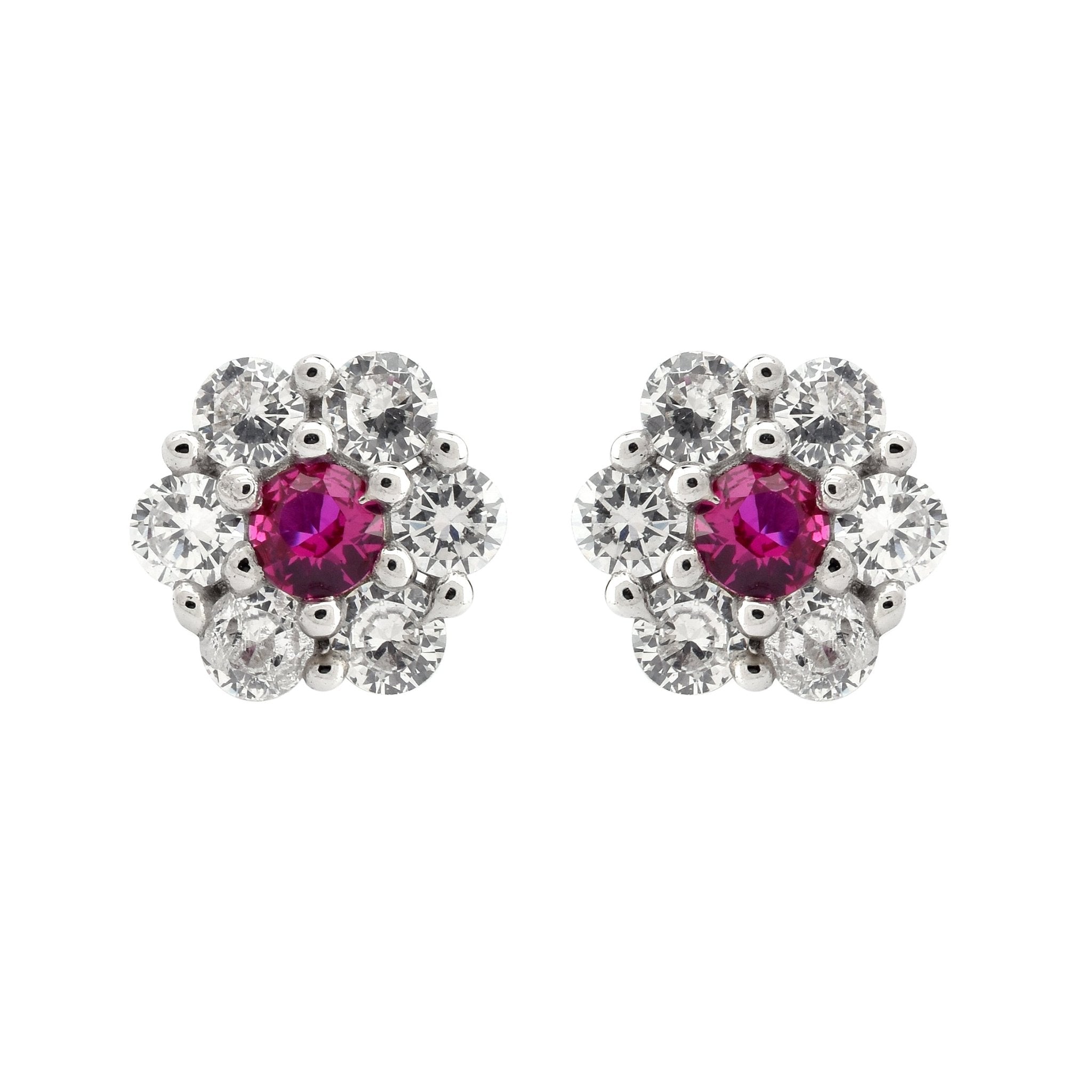 Silver White Gold Radiant Floral Centerpiece Ruby Earring For Women