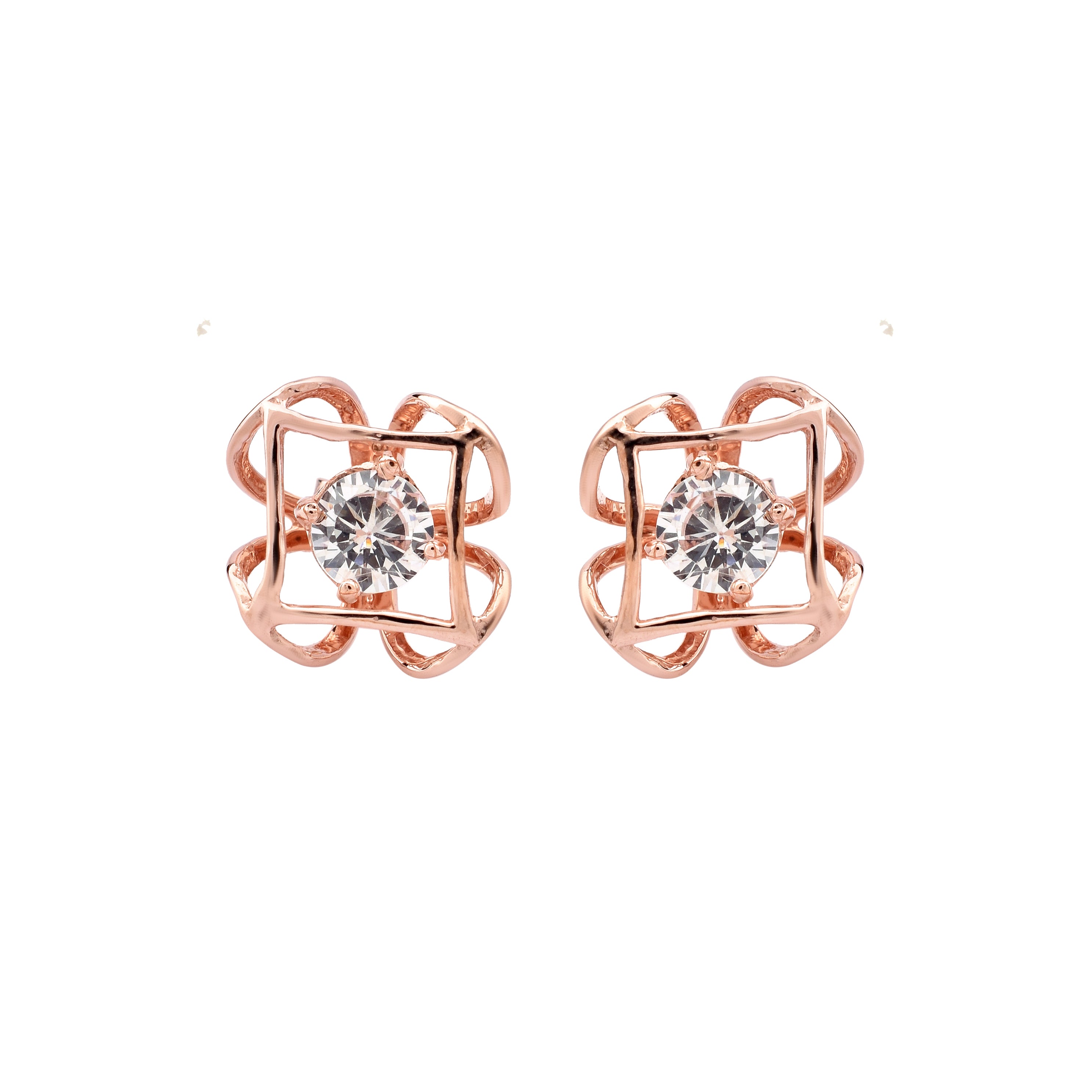 Rose Gold Adjustable Silver Interwoven Round Stud Earring For Woman