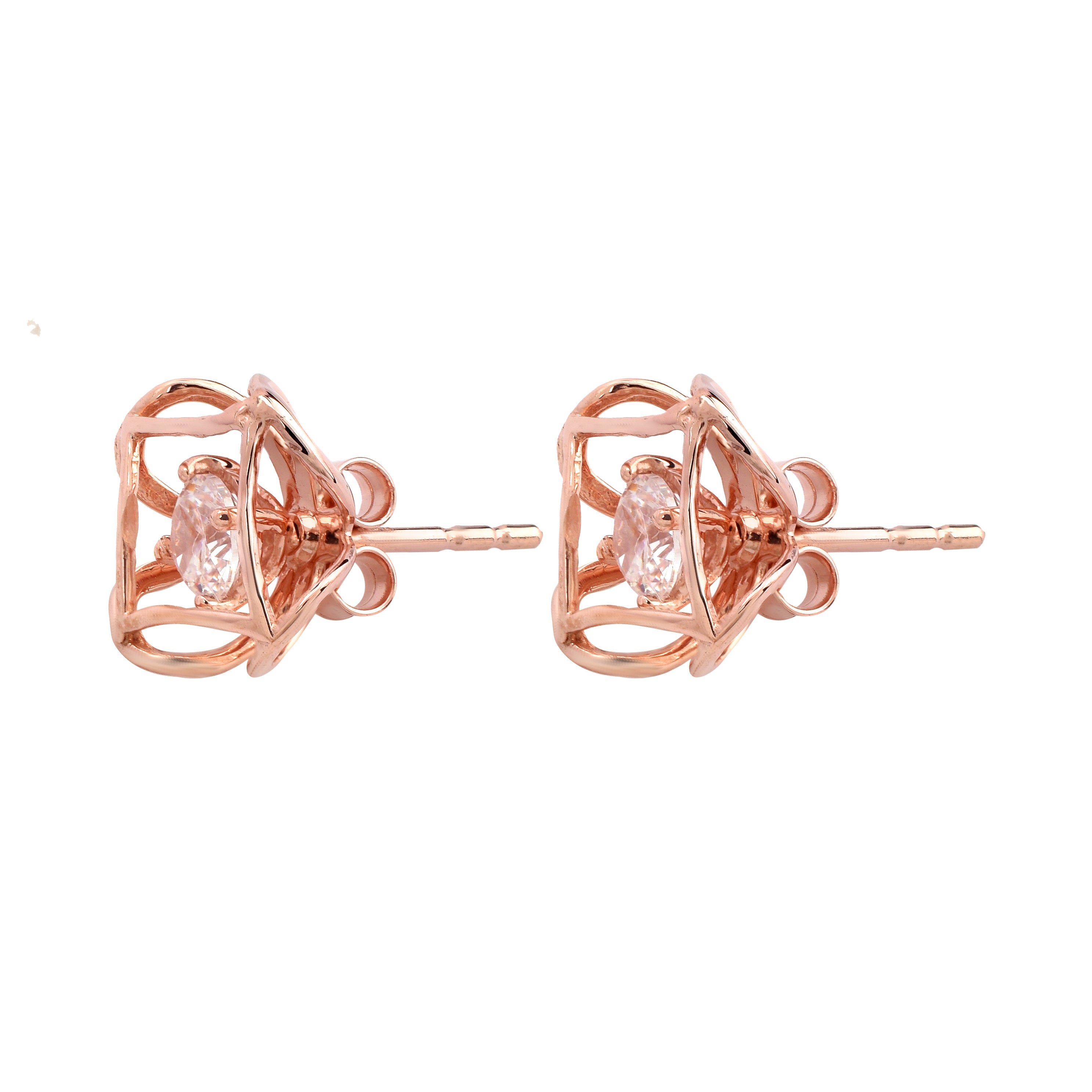 Rose Gold Adjustable Silver Interwoven Round Stud Earring For Woman