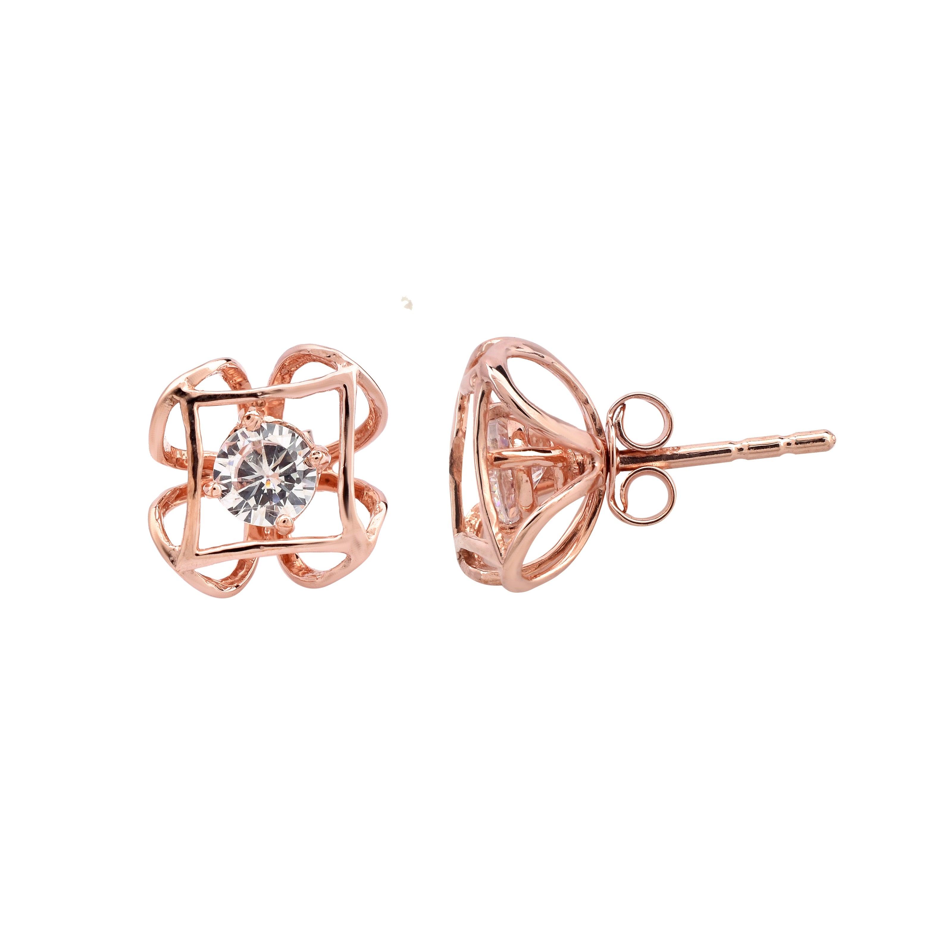 Rose Gold Adjustable Silver Interwoven Round Stud Earring For Woman