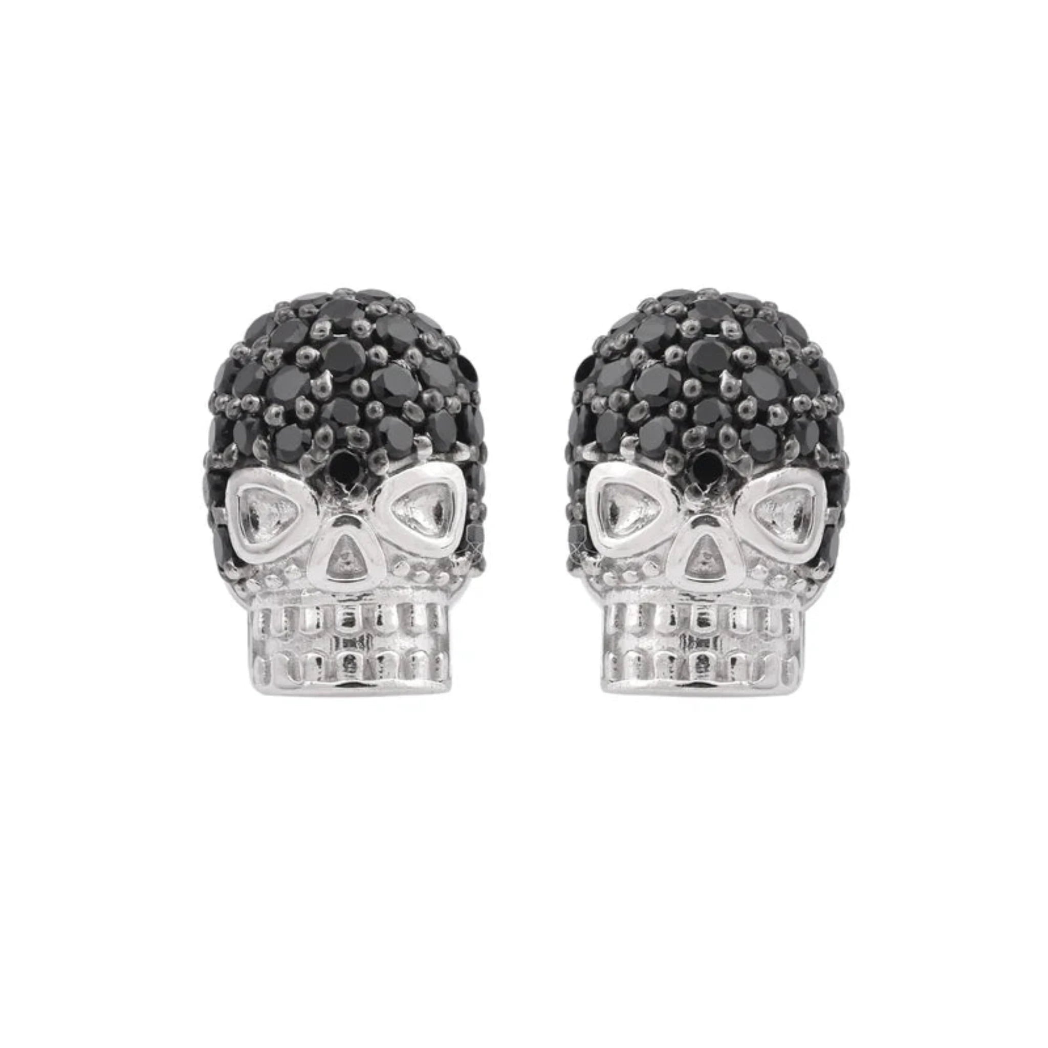 Silver Gothic Black CZ Style Studded Skull Small White Gold Earrings For Woman