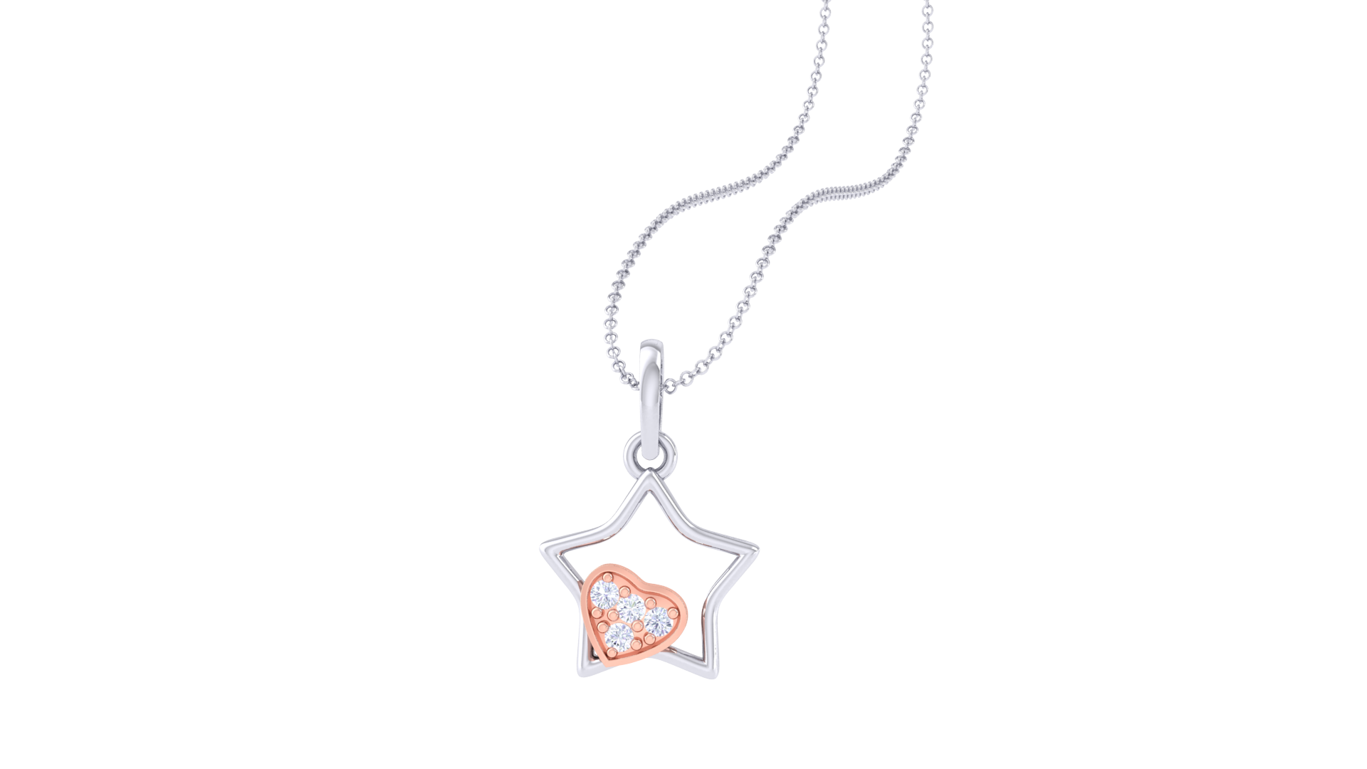 Silver Celestial Twinkling Star Rose Gold Heart Combo White Gold Pendant For Kids