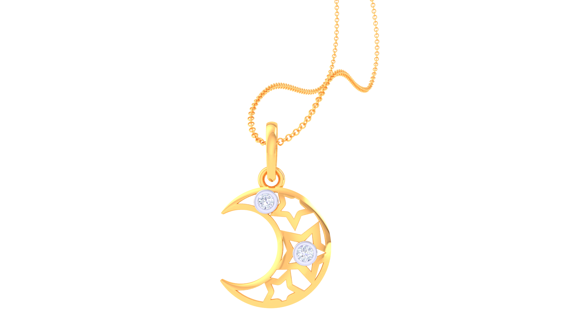 Silver Crescent Cosmic Inspiration Sparkling Moon Stars Necklace Pendant For Kids