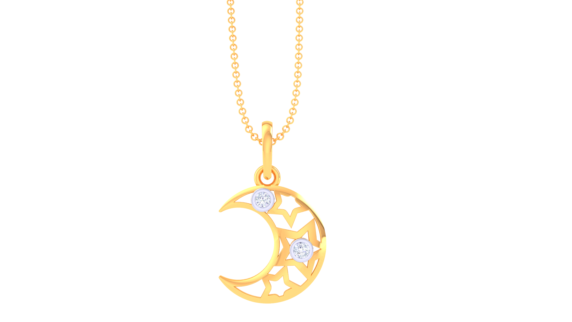 Silver Crescent Cosmic Inspiration Sparkling Moon Stars Necklace Pendant For Kids