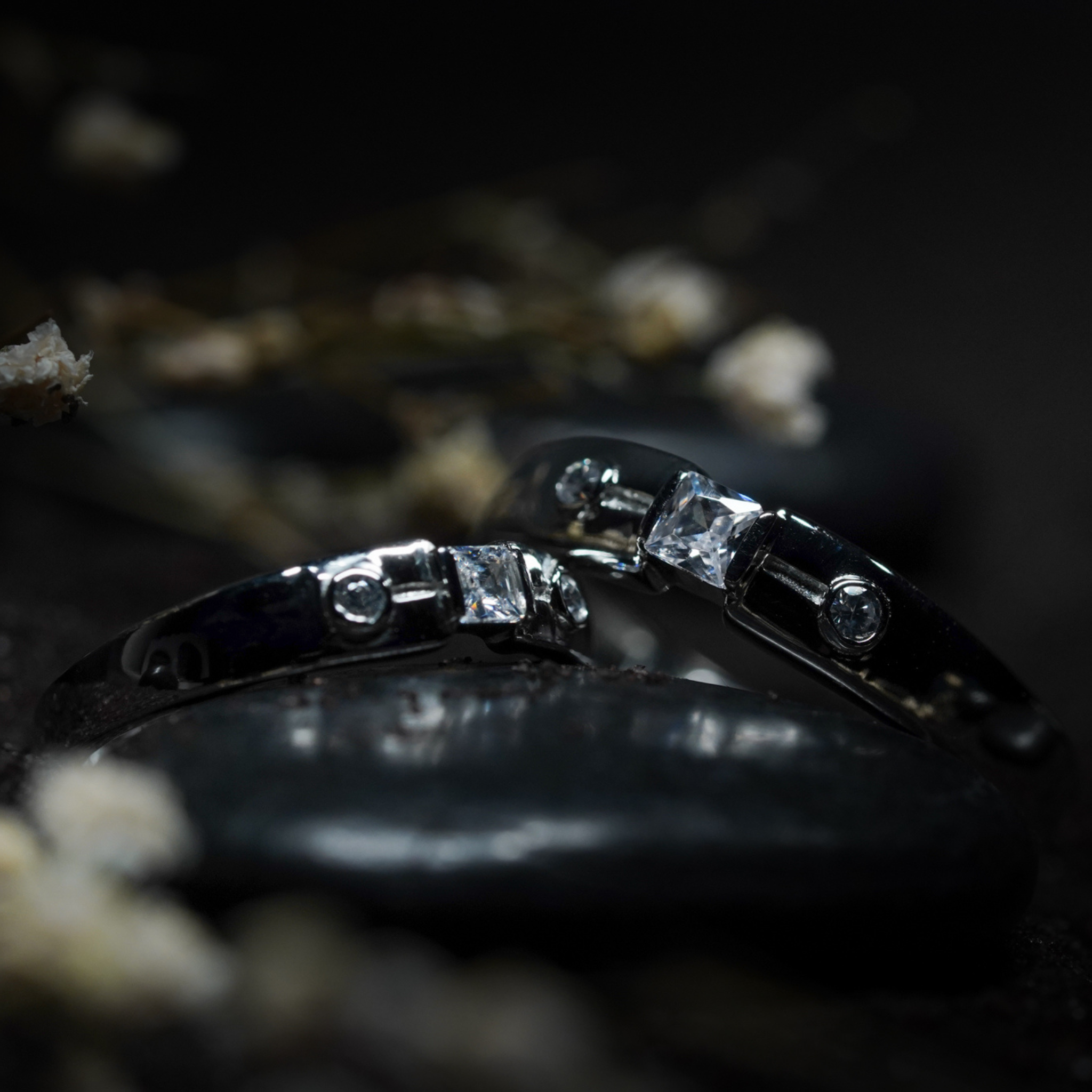 Adjustable Diamond-Accented Platinum Couple Rings