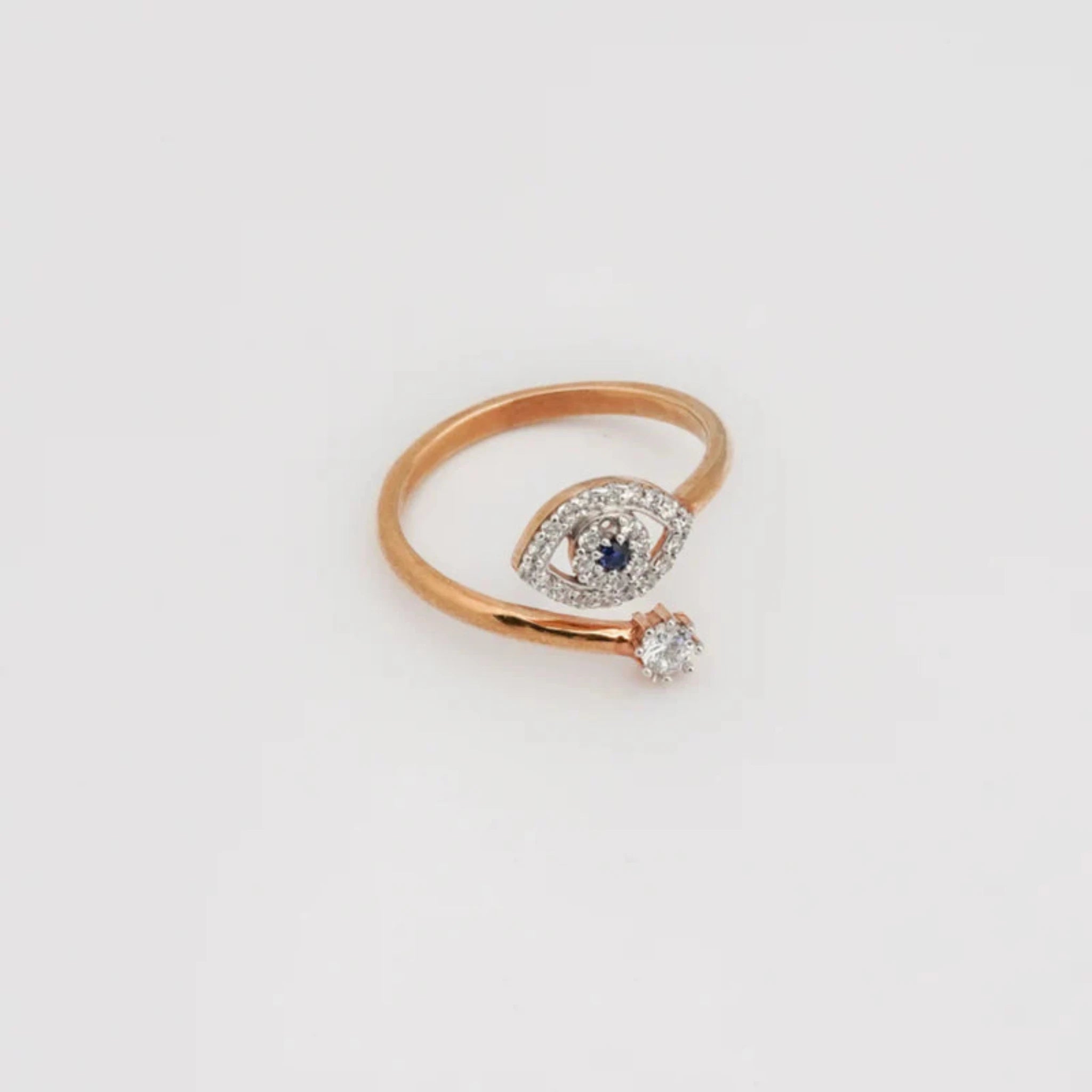 Silver Blue Sapphire Accent Open Style Evil Eye Yellow Gold Ring For Woman