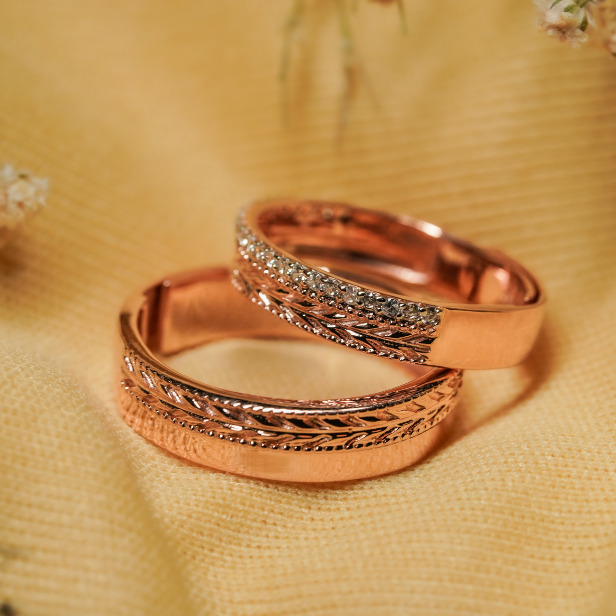 925 Sterling Silver Rose Gold Couple Bands AUS-1044