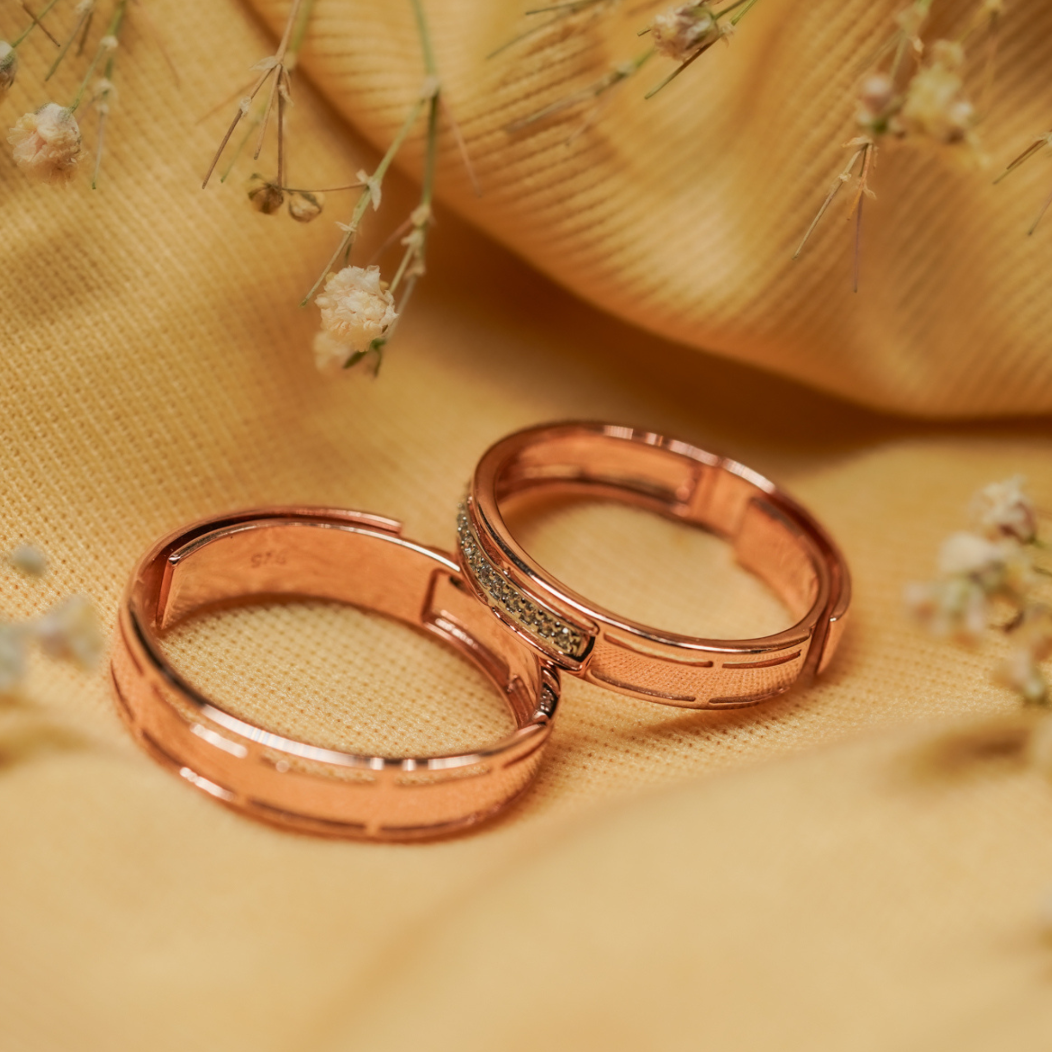 925 Sterling Silver Rose Gold Couple Bands AUS-1044