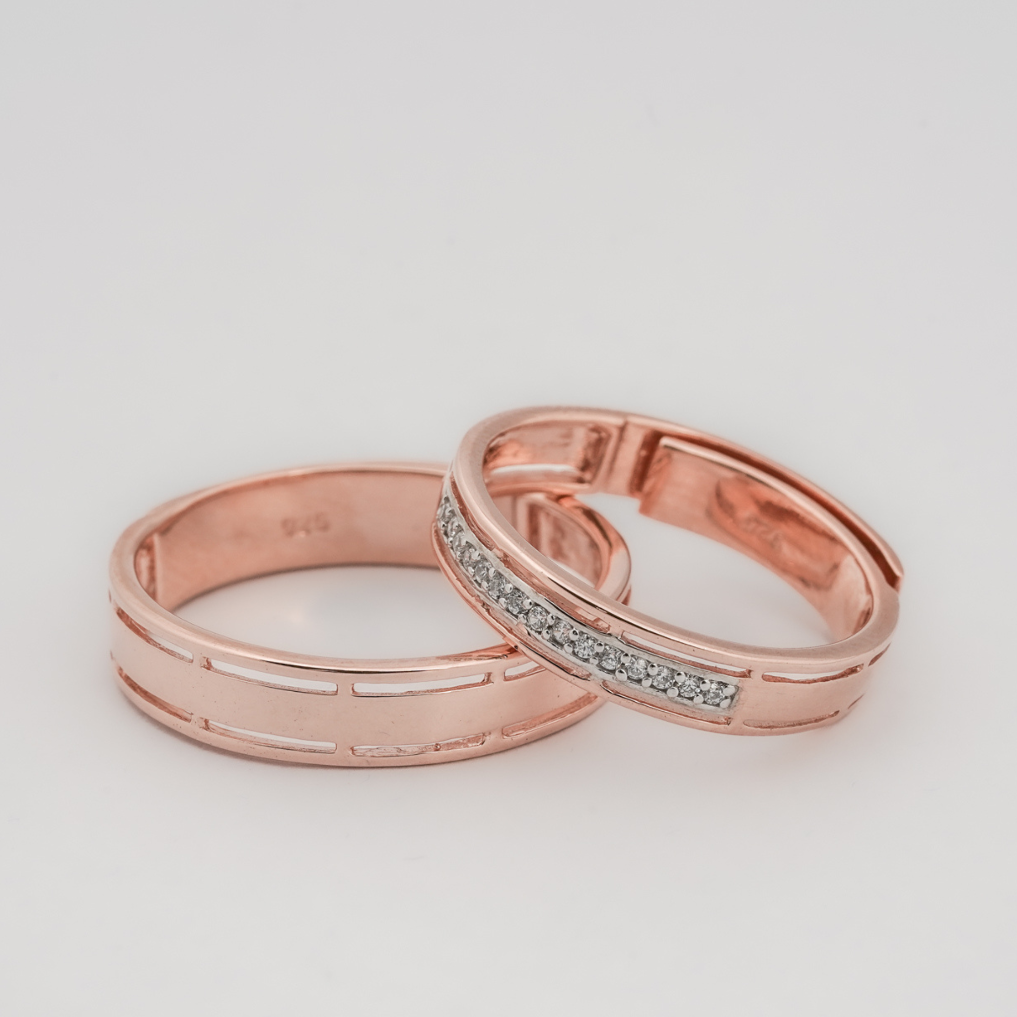 925 Sterling Silver Rose Gold Couple Bands AUS-1044