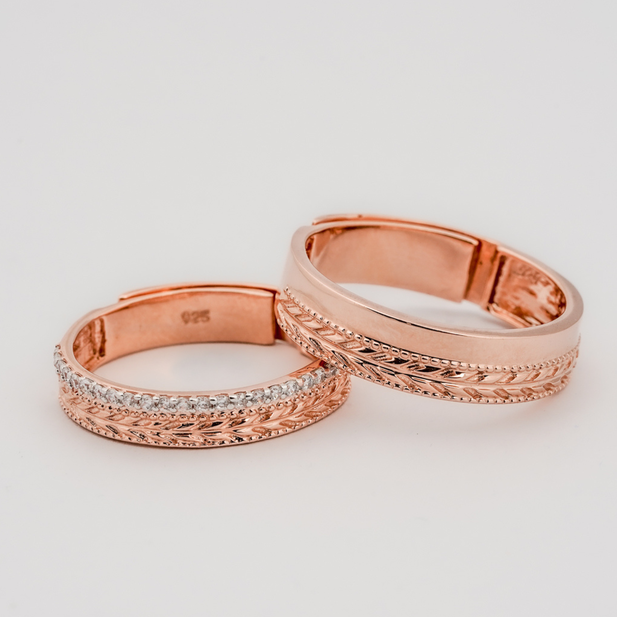 925 Sterling Silver Rose Gold Couple Bands AUS-1044