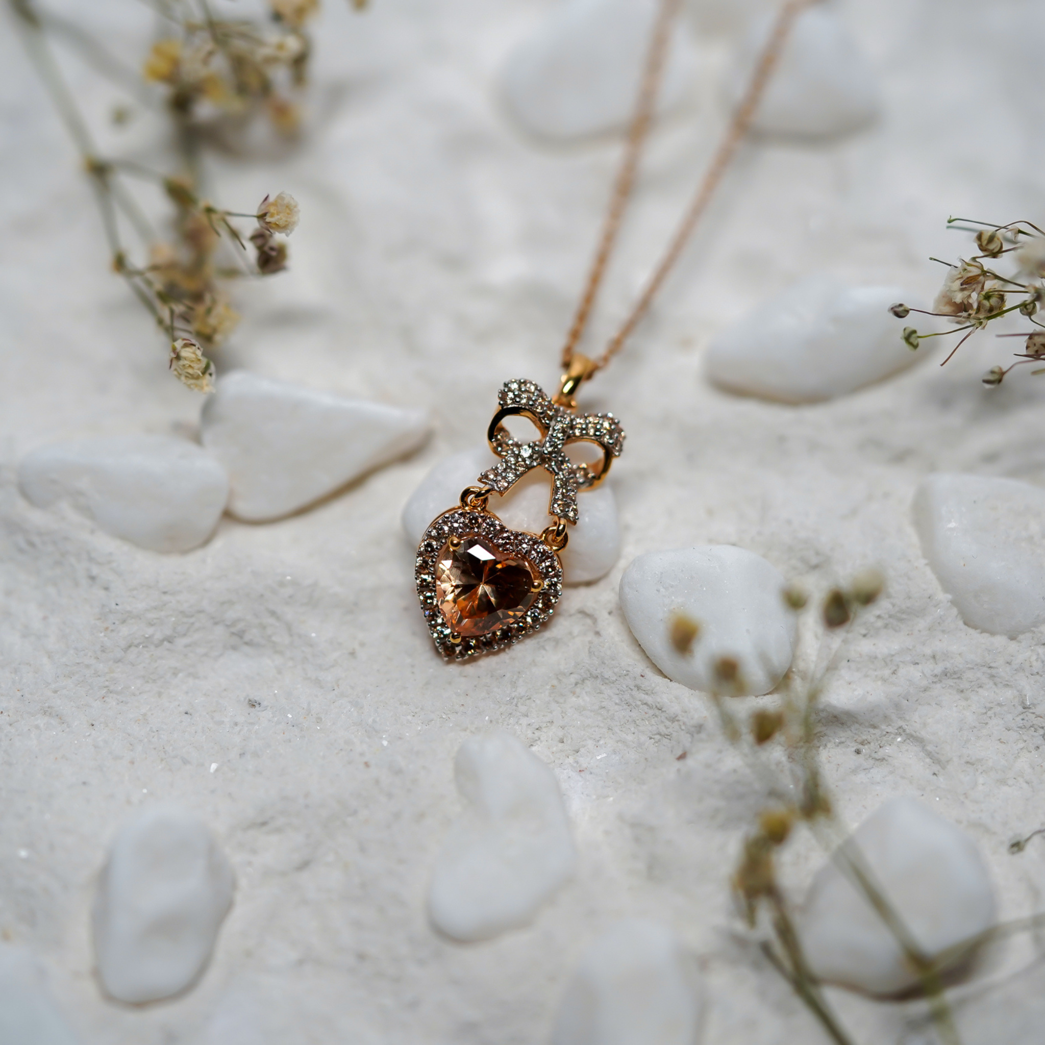 Yellow Gold Brown Bow Heart Pendant