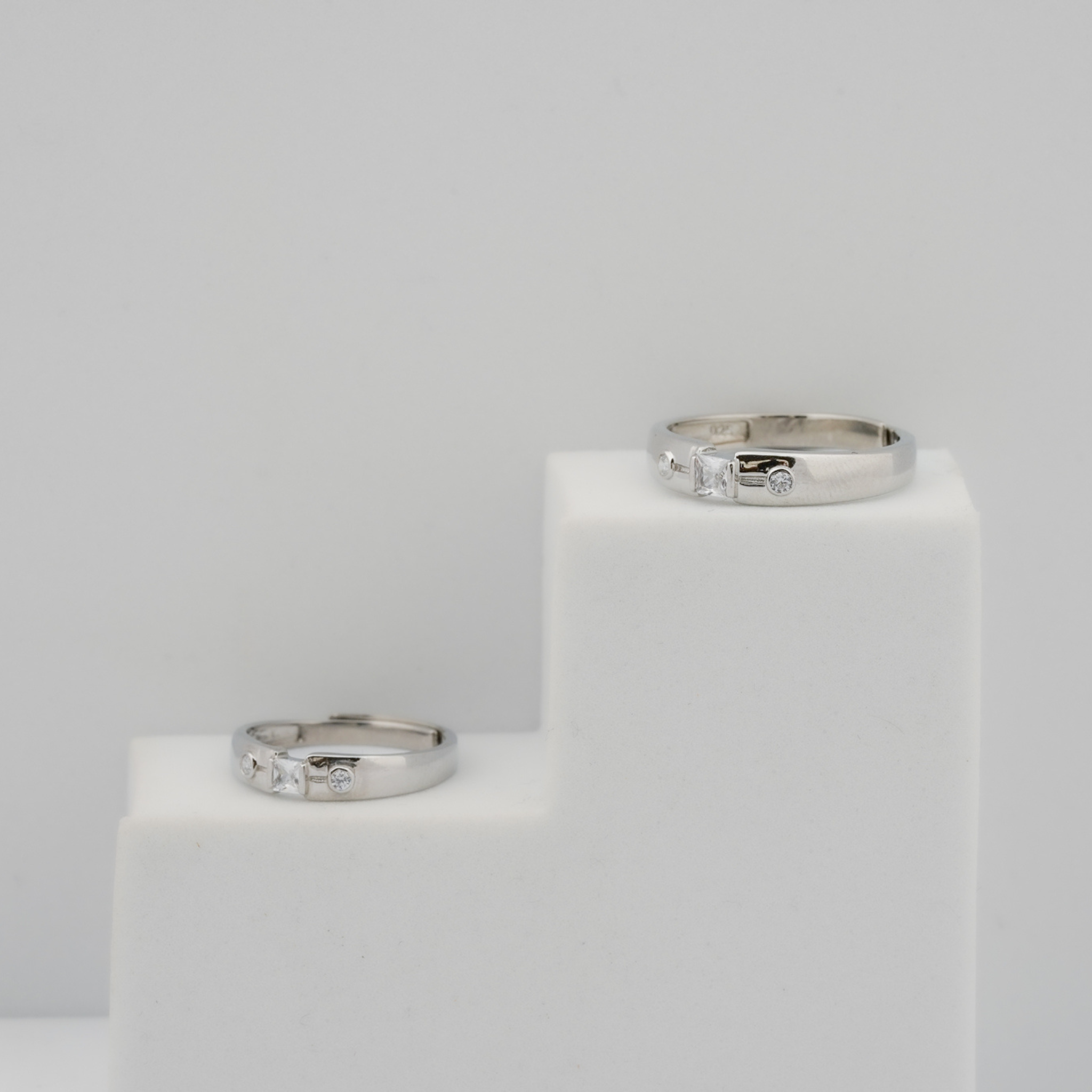 Adjustable Diamond-Accented Platinum Couple Rings