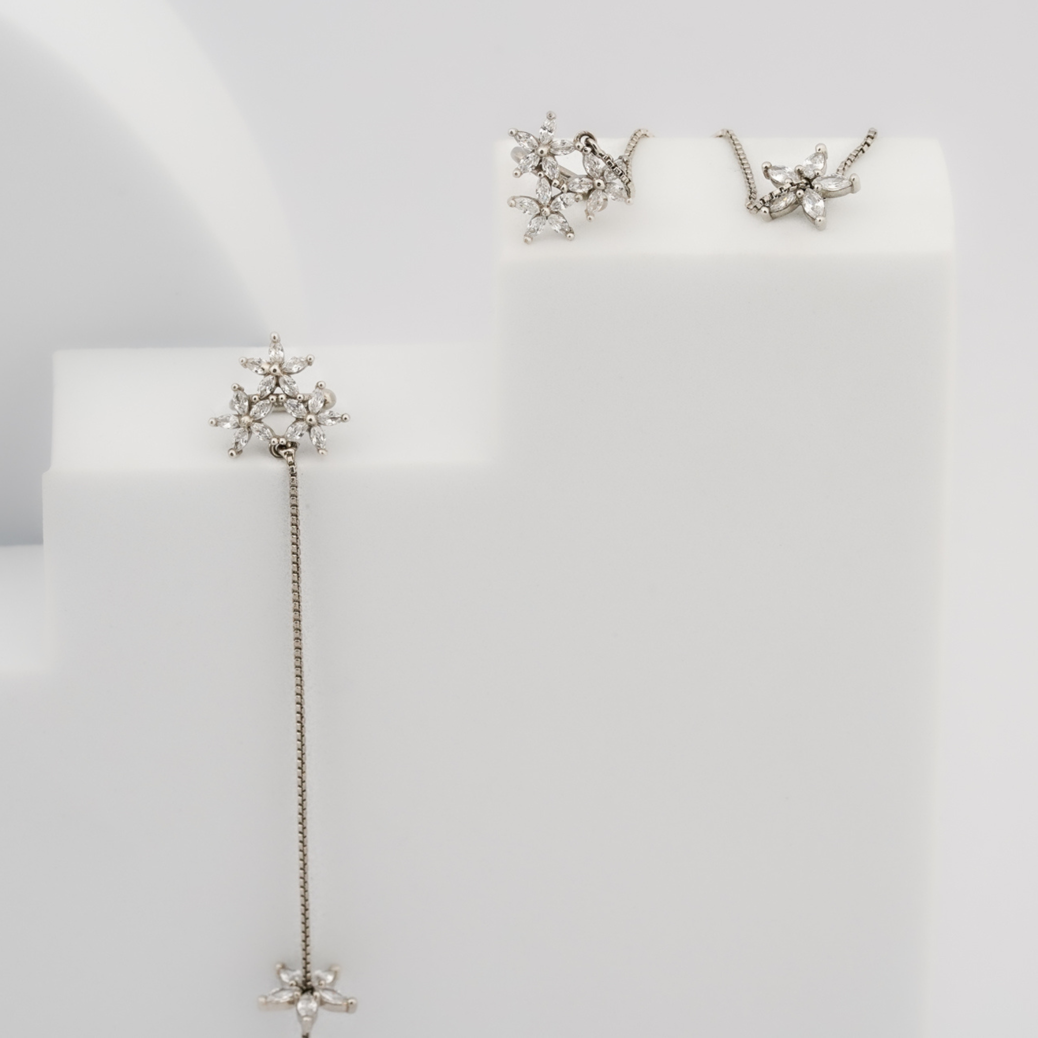 Silver Marquise Flower Earring