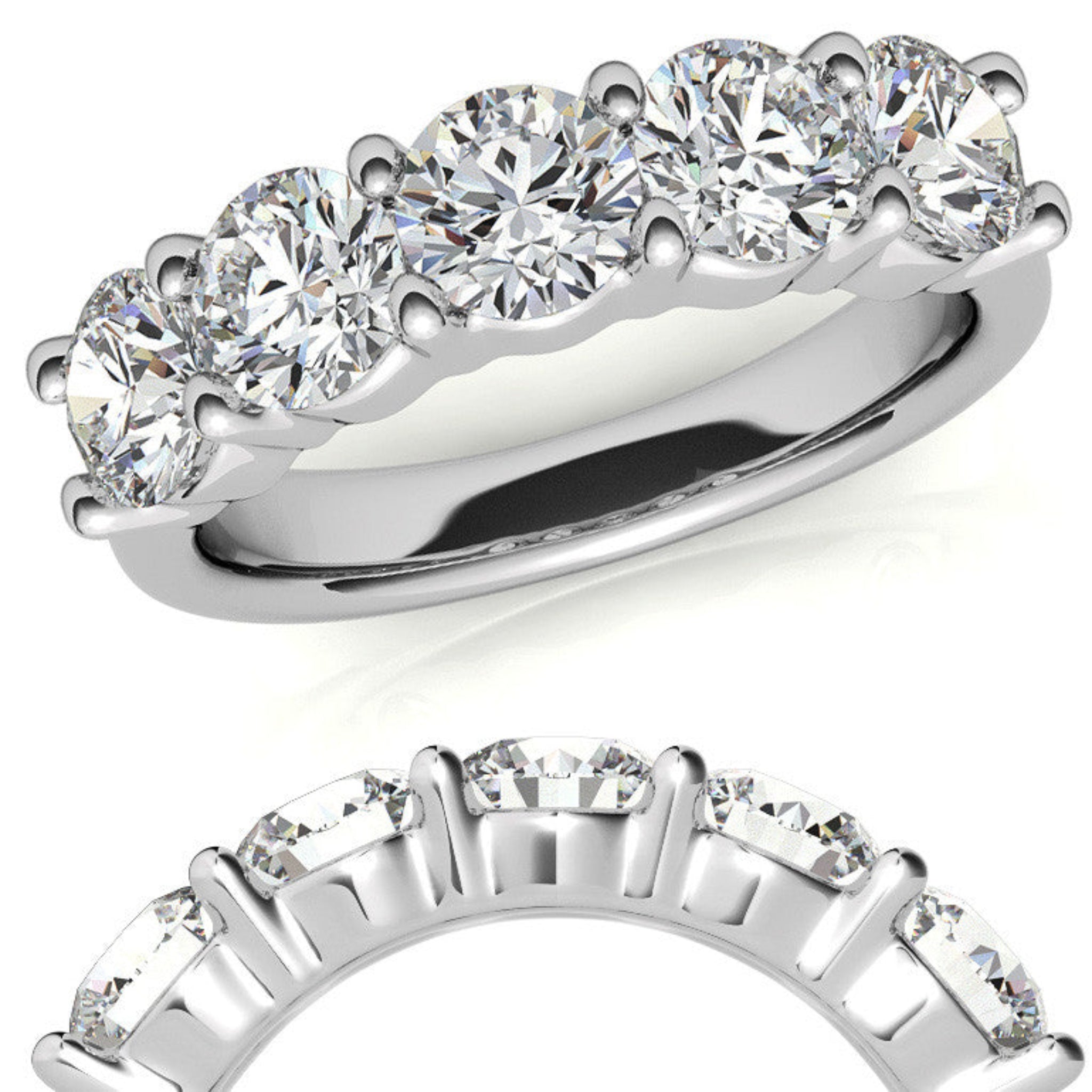 White Gold Silver Classic Prong-Set Adjustable Round Eternity Ring For Woman