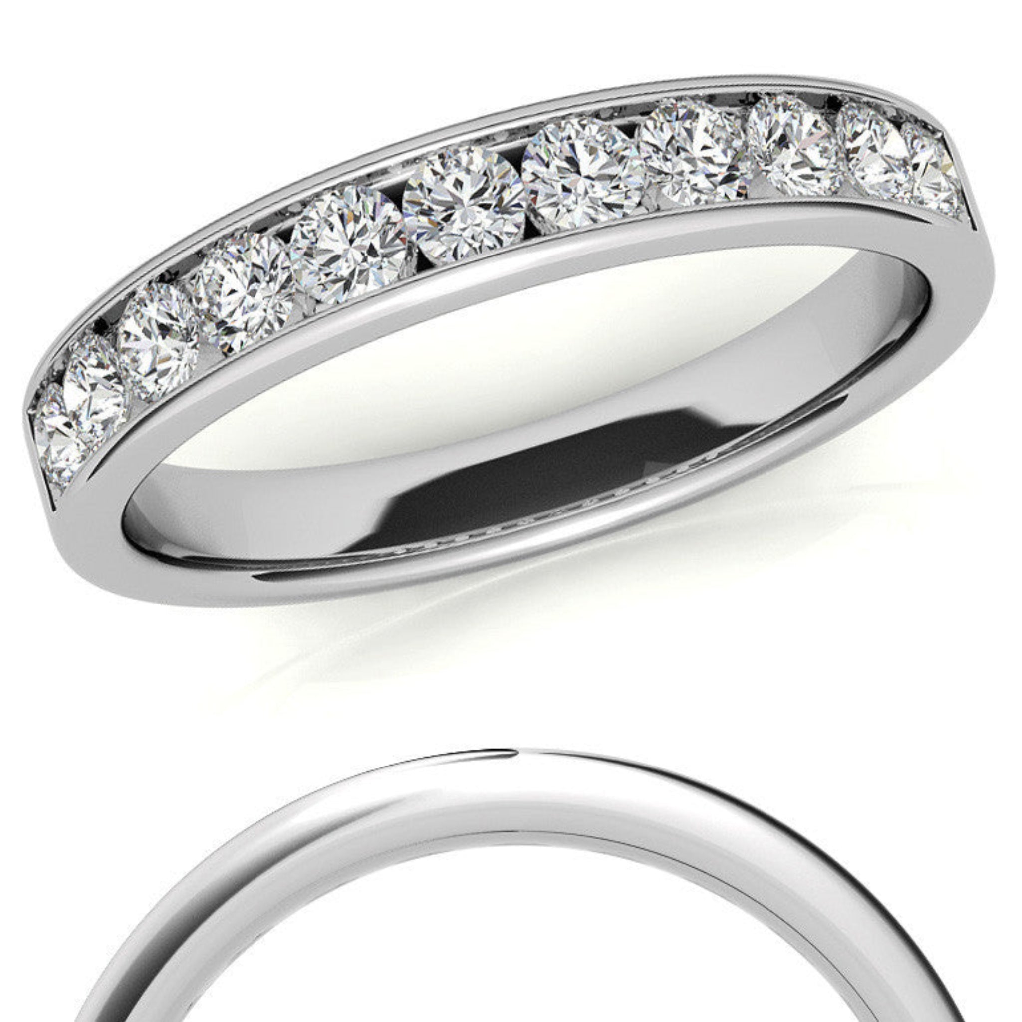 White Gold Silver Sleek Channel-Set Adjustable Round Diamond-Embedded Ring For Woman