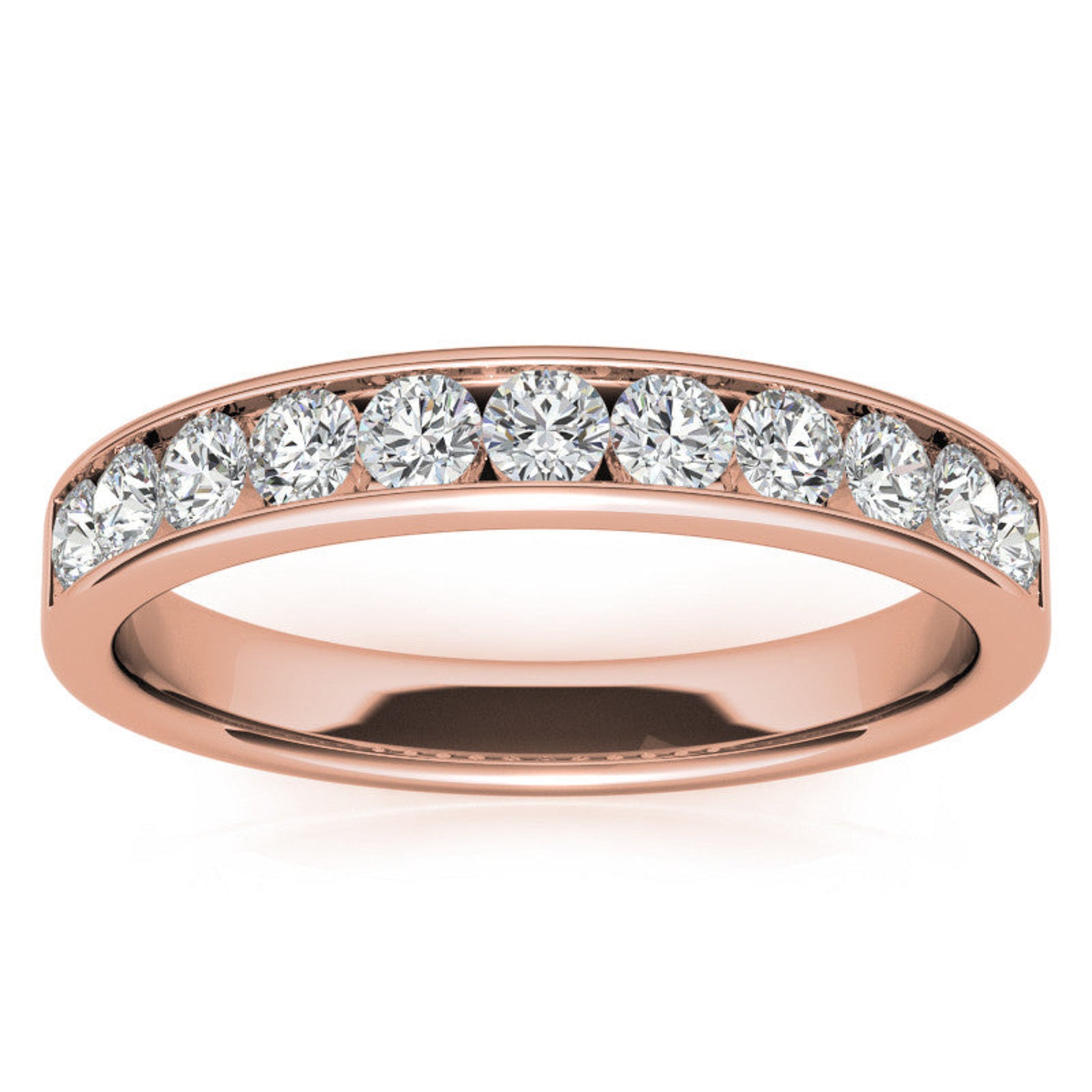 Rose Gold Silver Thin Channel-Set Adjustable Radiant Round Diamond Sleek Ring For Woman