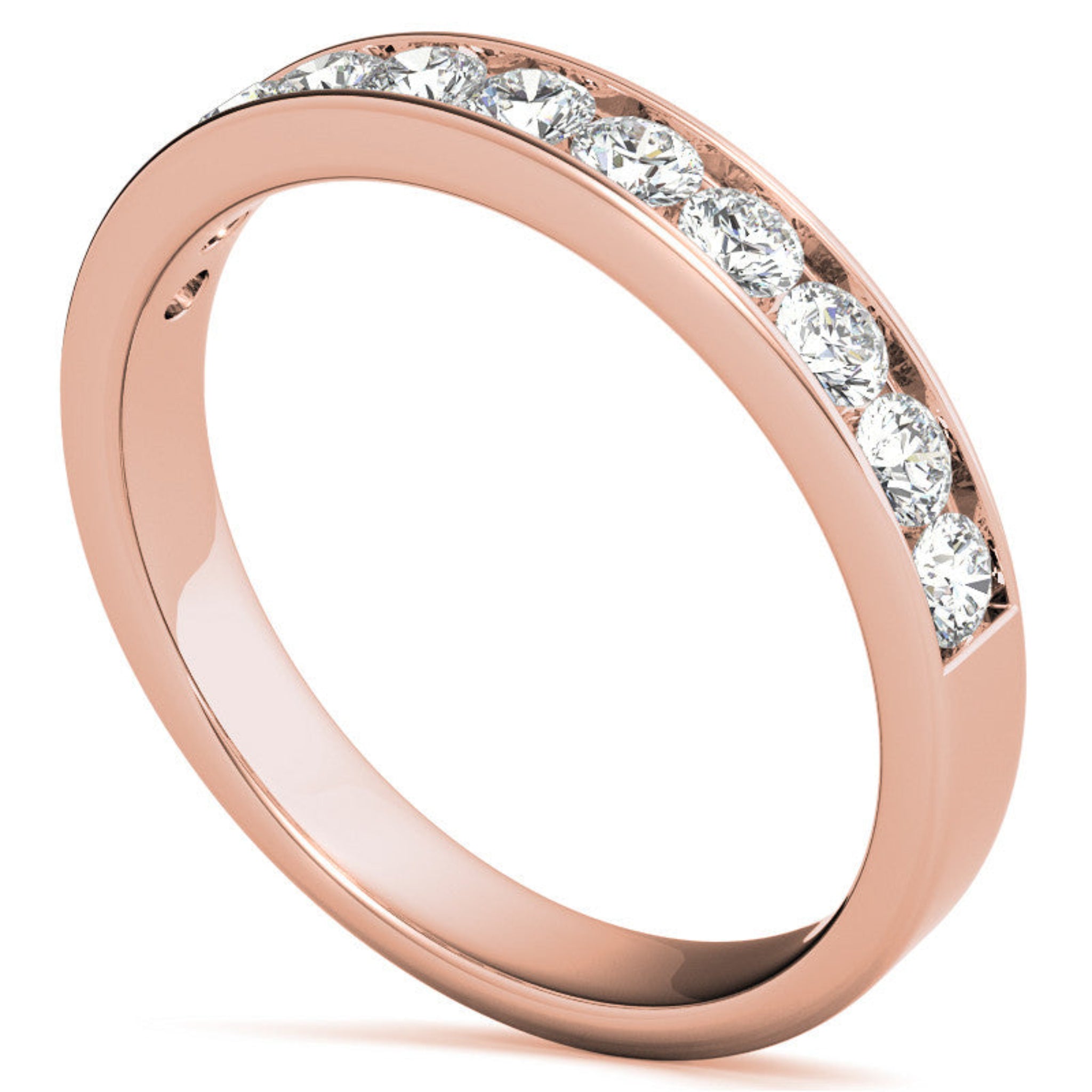 Rose Gold Silver Thin Channel-Set Adjustable Radiant Round Diamond Sleek Ring For Woman