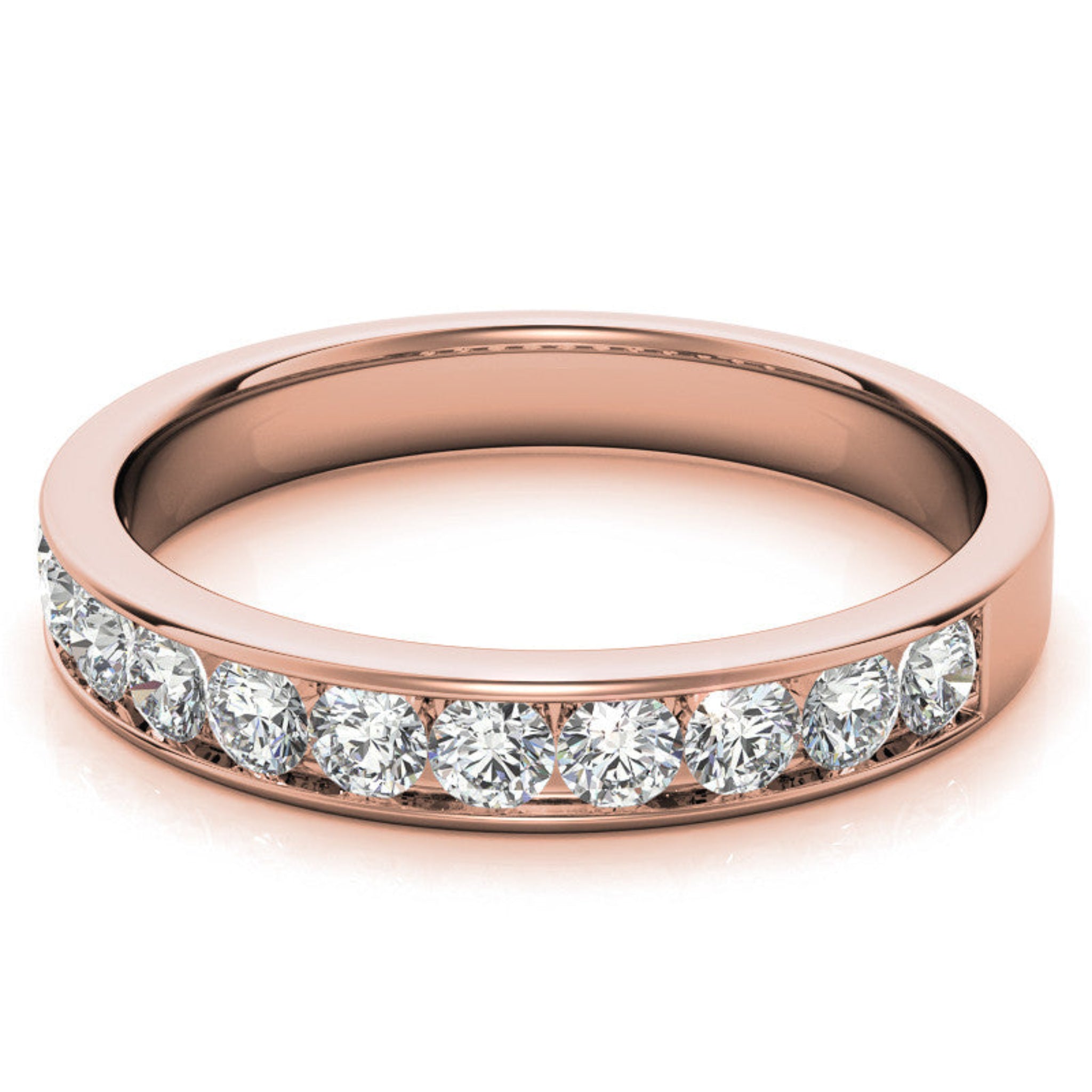 Rose Gold Silver Thin Channel-Set Adjustable Radiant Round Diamond Sleek Ring For Woman