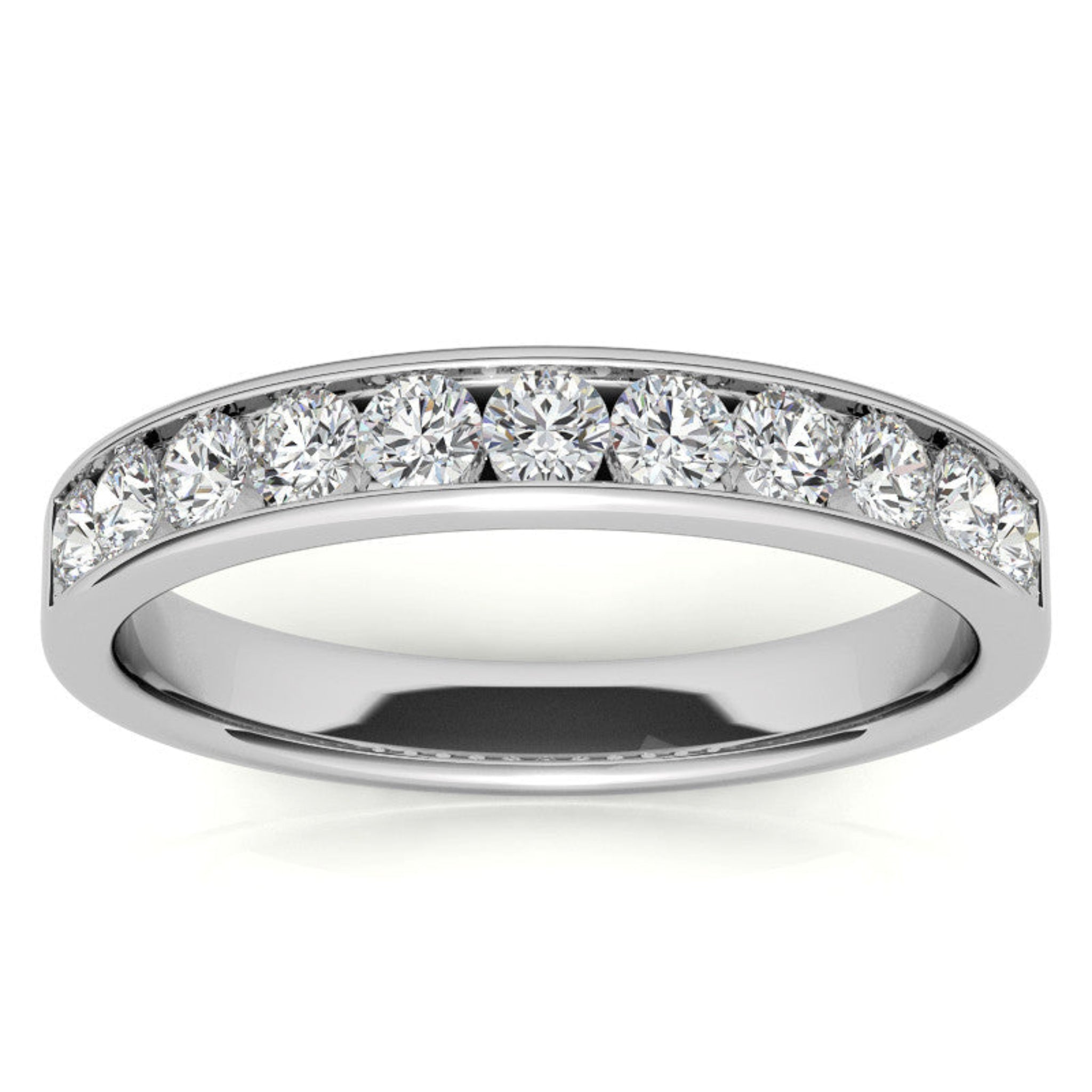 White Gold Silver Sleek Channel-Set Adjustable Round Diamond-Embedded Ring For Woman