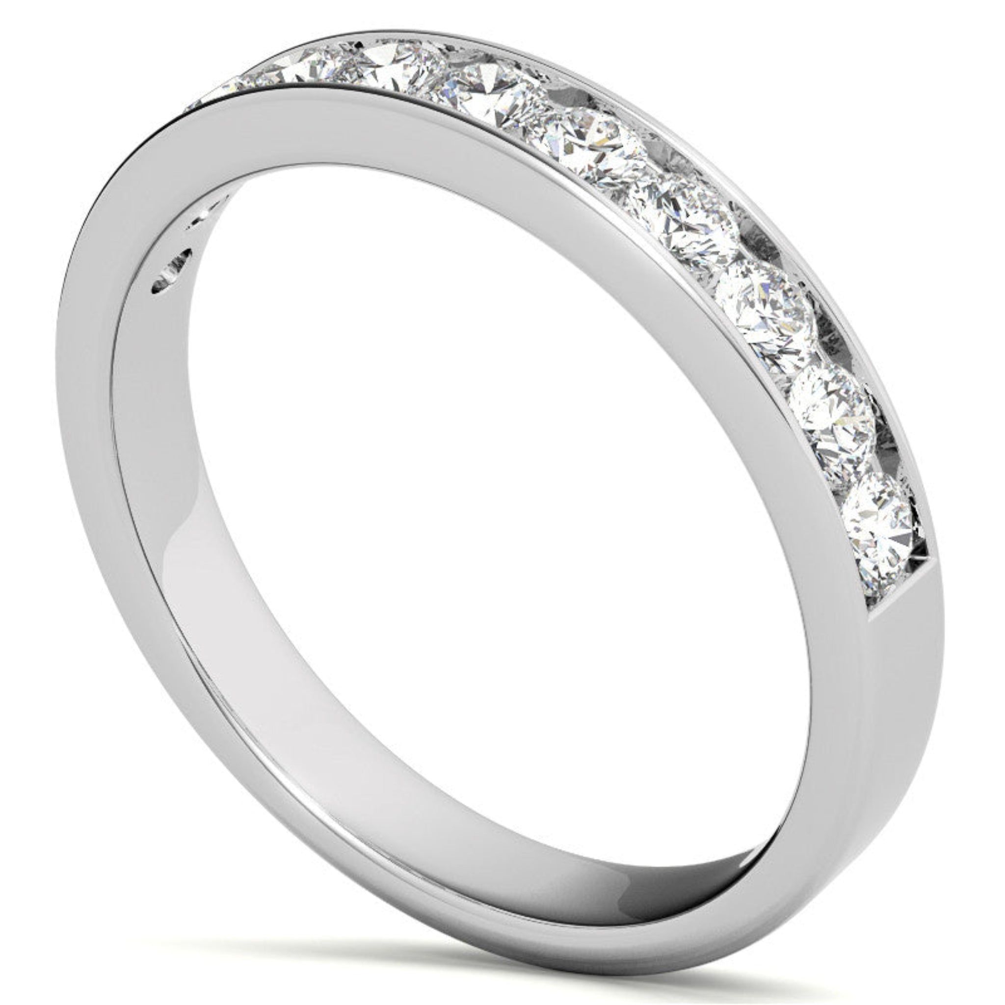 White Gold Silver Sleek Channel-Set Adjustable Round Diamond-Embedded Ring For Woman