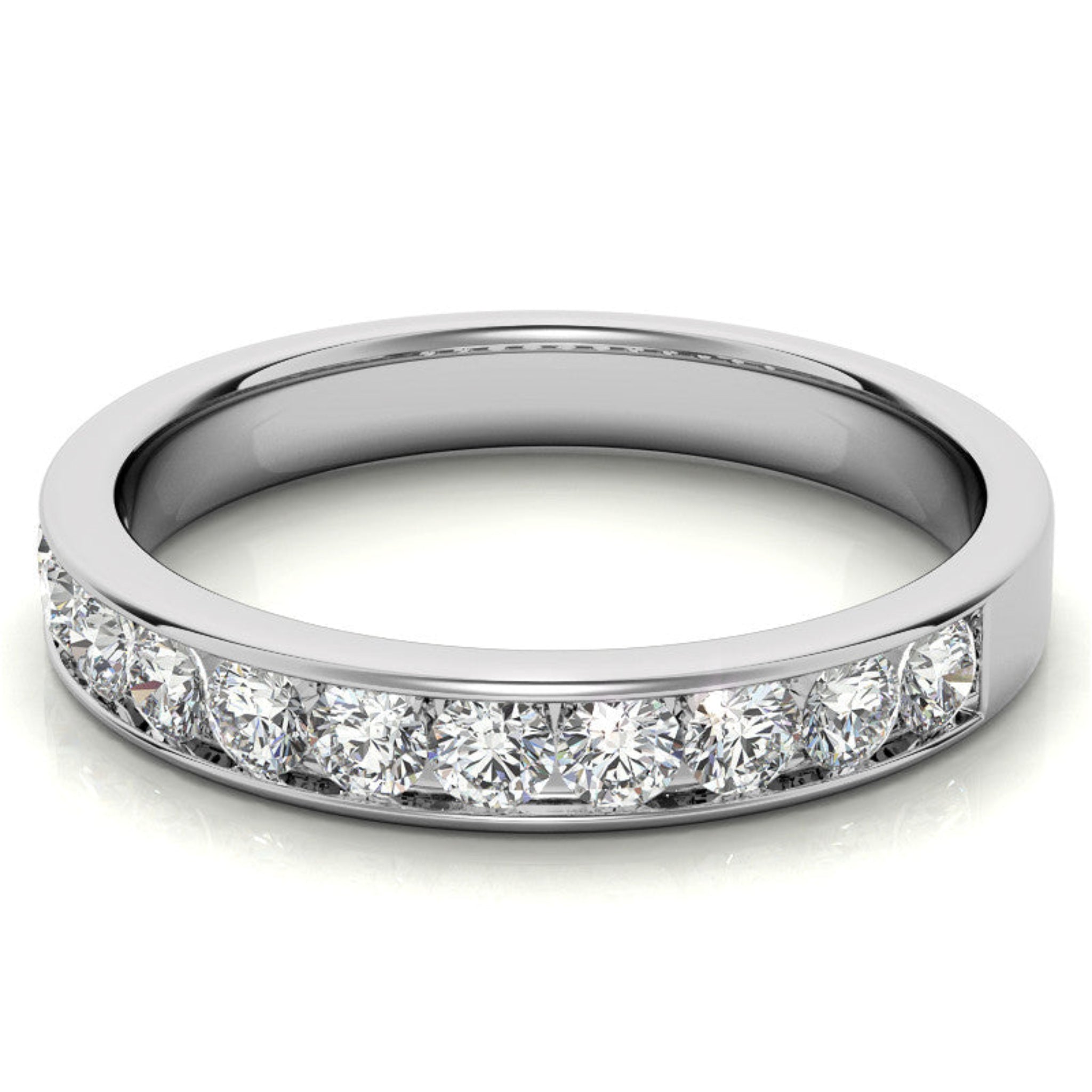 White Gold Silver Sleek Channel-Set Adjustable Round Diamond-Embedded Ring For Woman