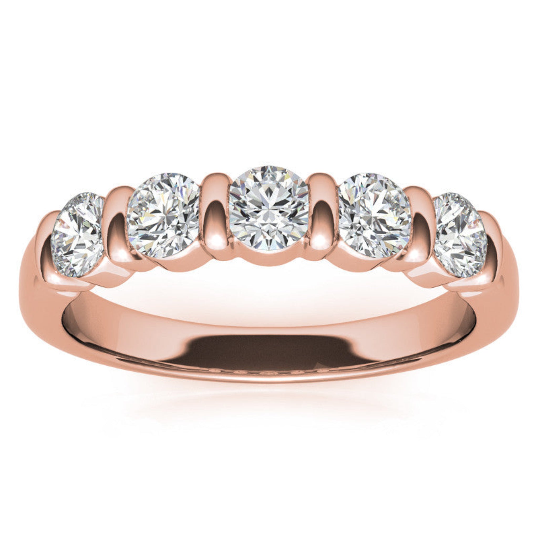 Sterling Silver Beautiful And Elegant Five-Stone Round Diamond Rose Gold Band For Women