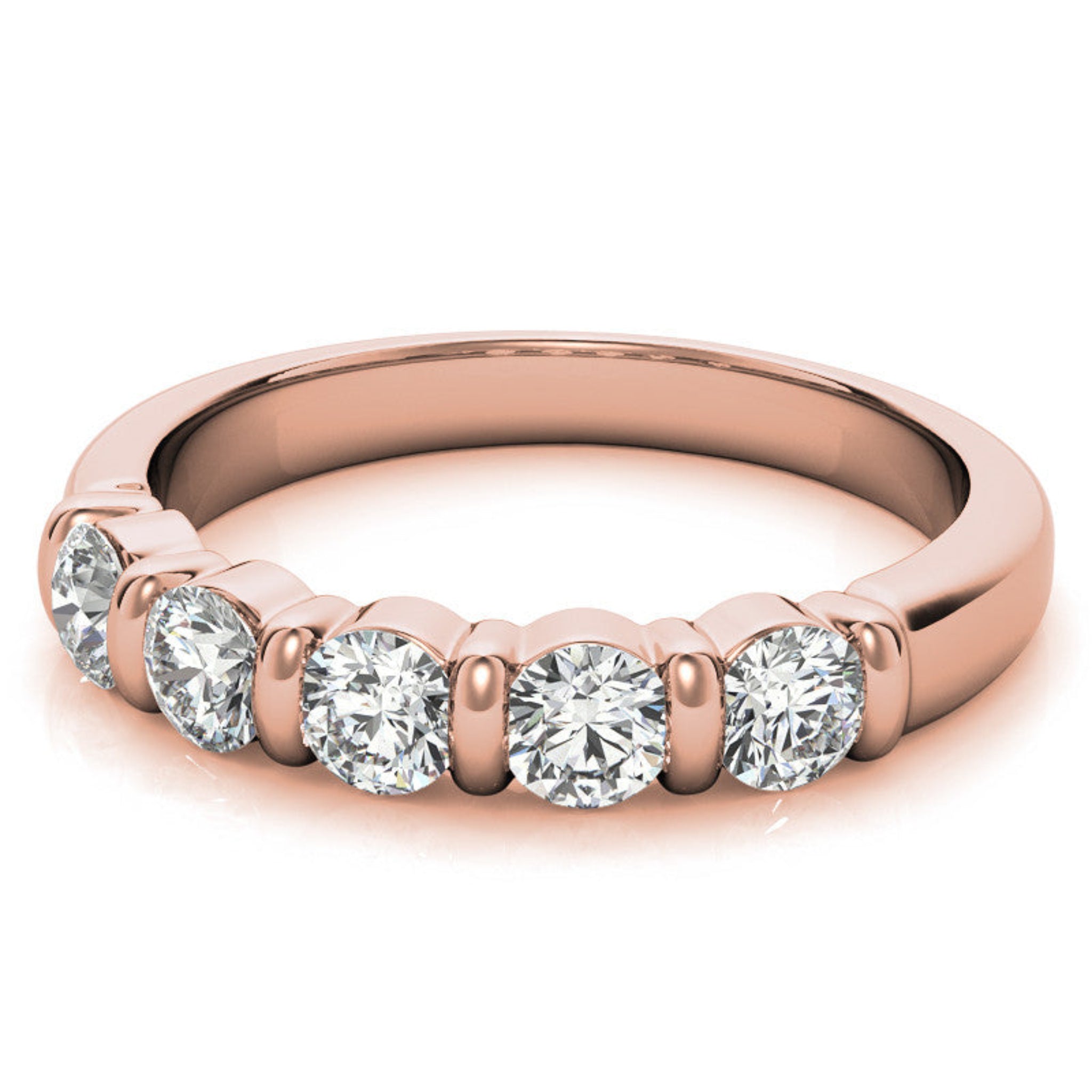 Sterling Silver Beautiful And Elegant Five-Stone Round Diamond Rose Gold Band For Women