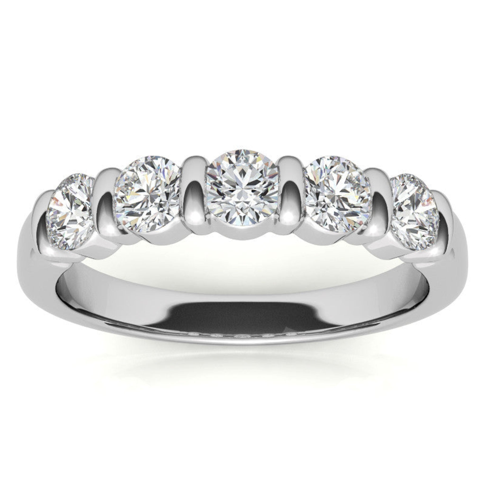 Sterling Silver Beautiful And Elegant Five-Stone Round Diamond White Gold Band For Women