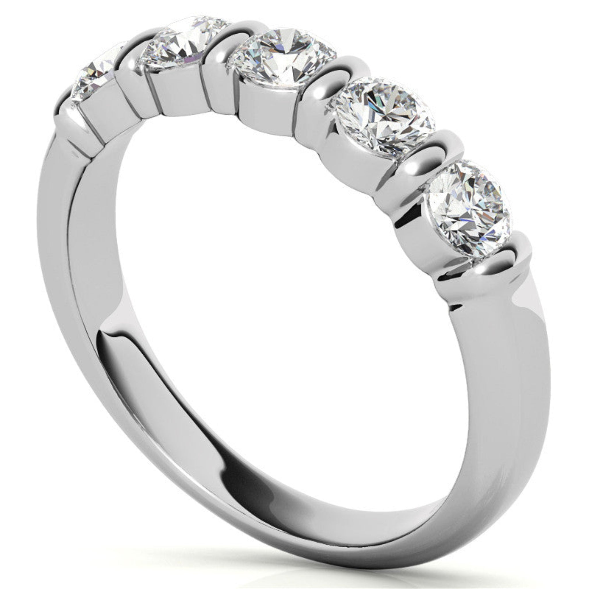 Sterling Silver Beautiful And Elegant Five-Stone Round Diamond White Gold Band For Women