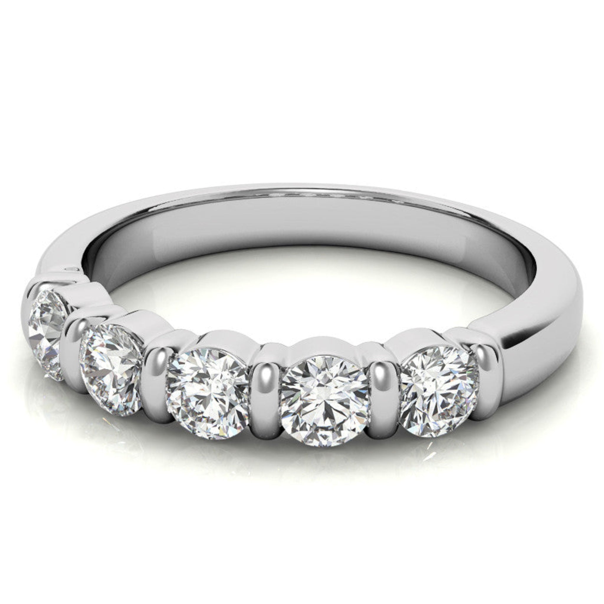 Sterling Silver Beautiful And Elegant Five-Stone Round Diamond White Gold Band For Women