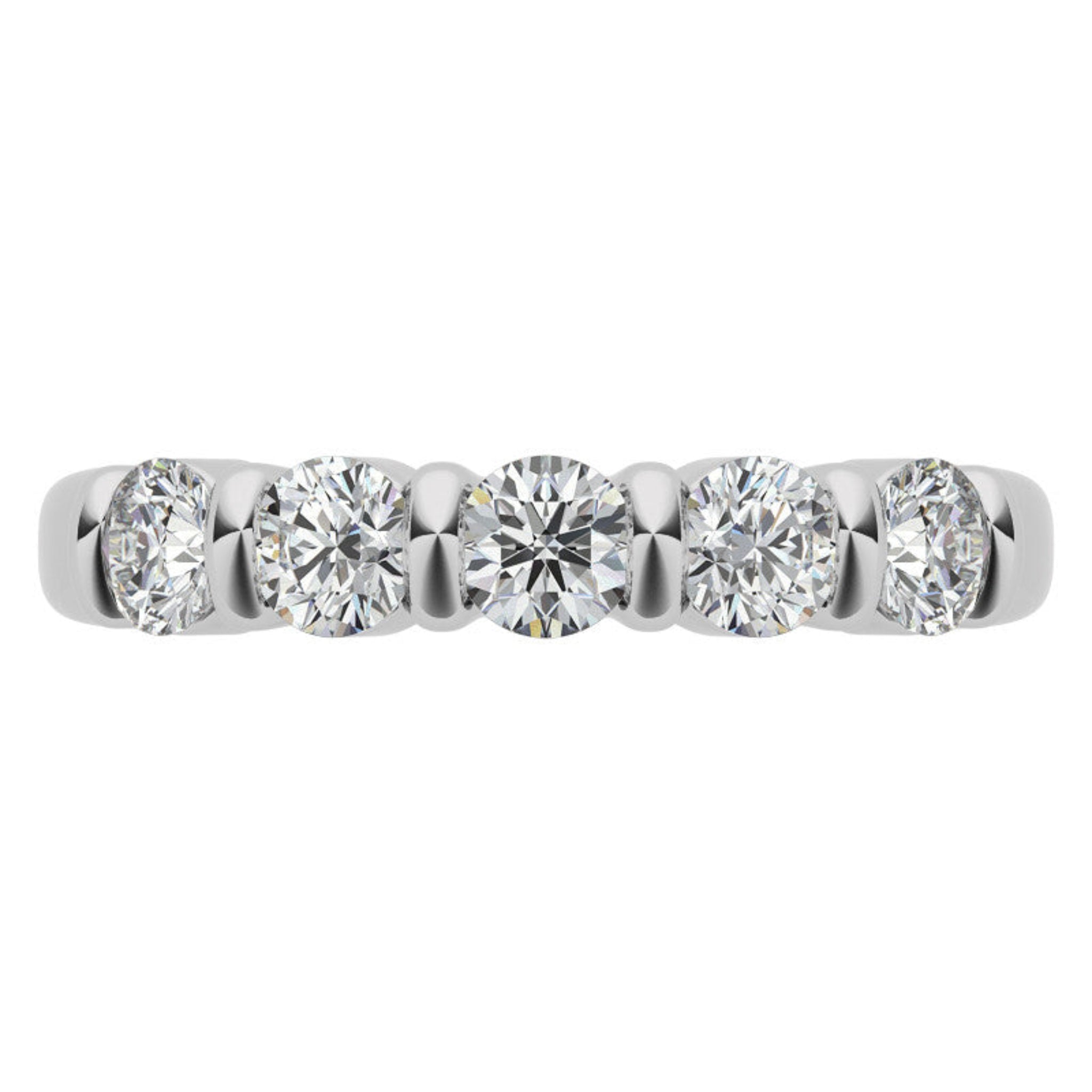 Sterling Silver Beautiful And Elegant Five-Stone Round Diamond White Gold Band For Women