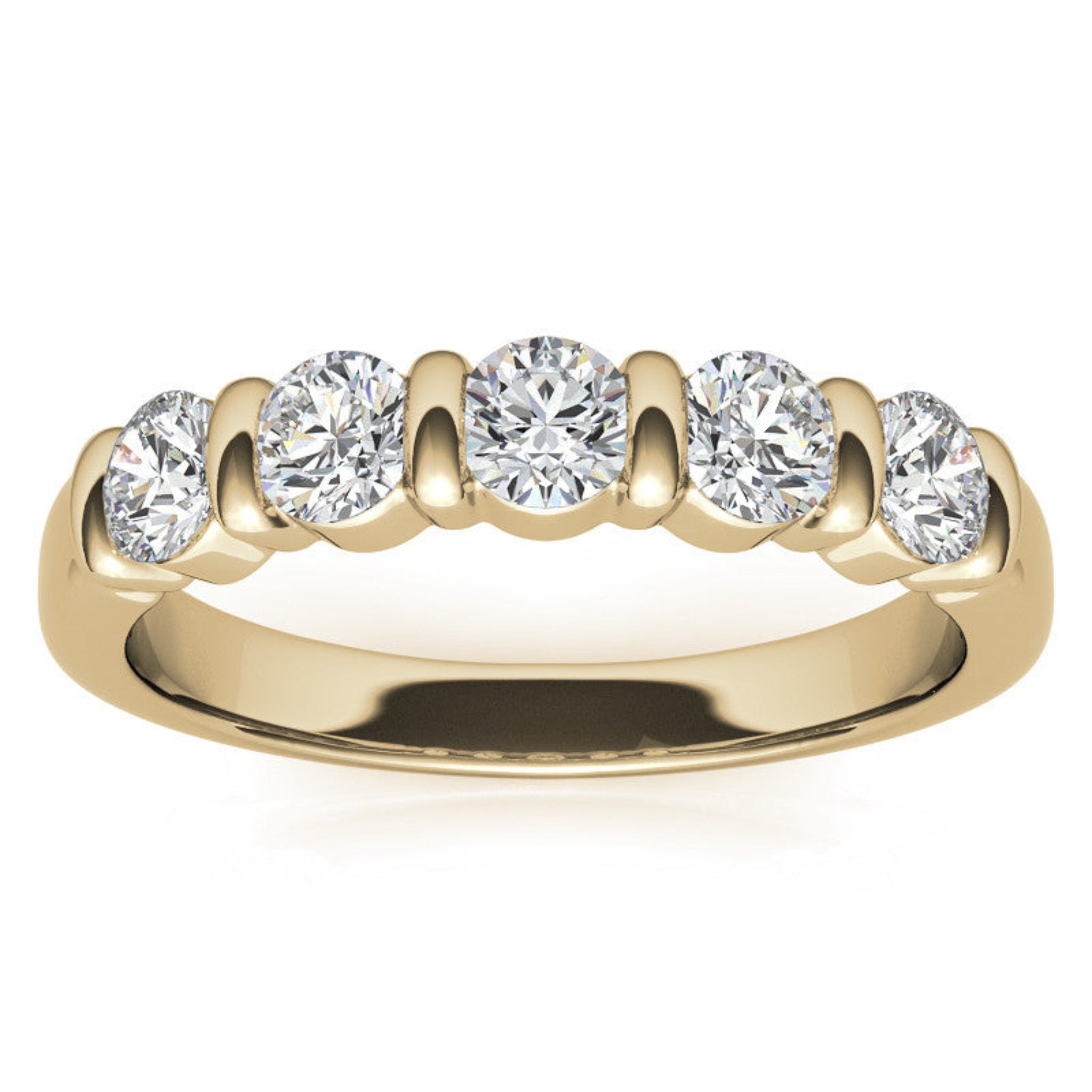 Sterling Silver Beautiful And Elegant Five-Stone Round Diamond Yellow Gold Band For Women