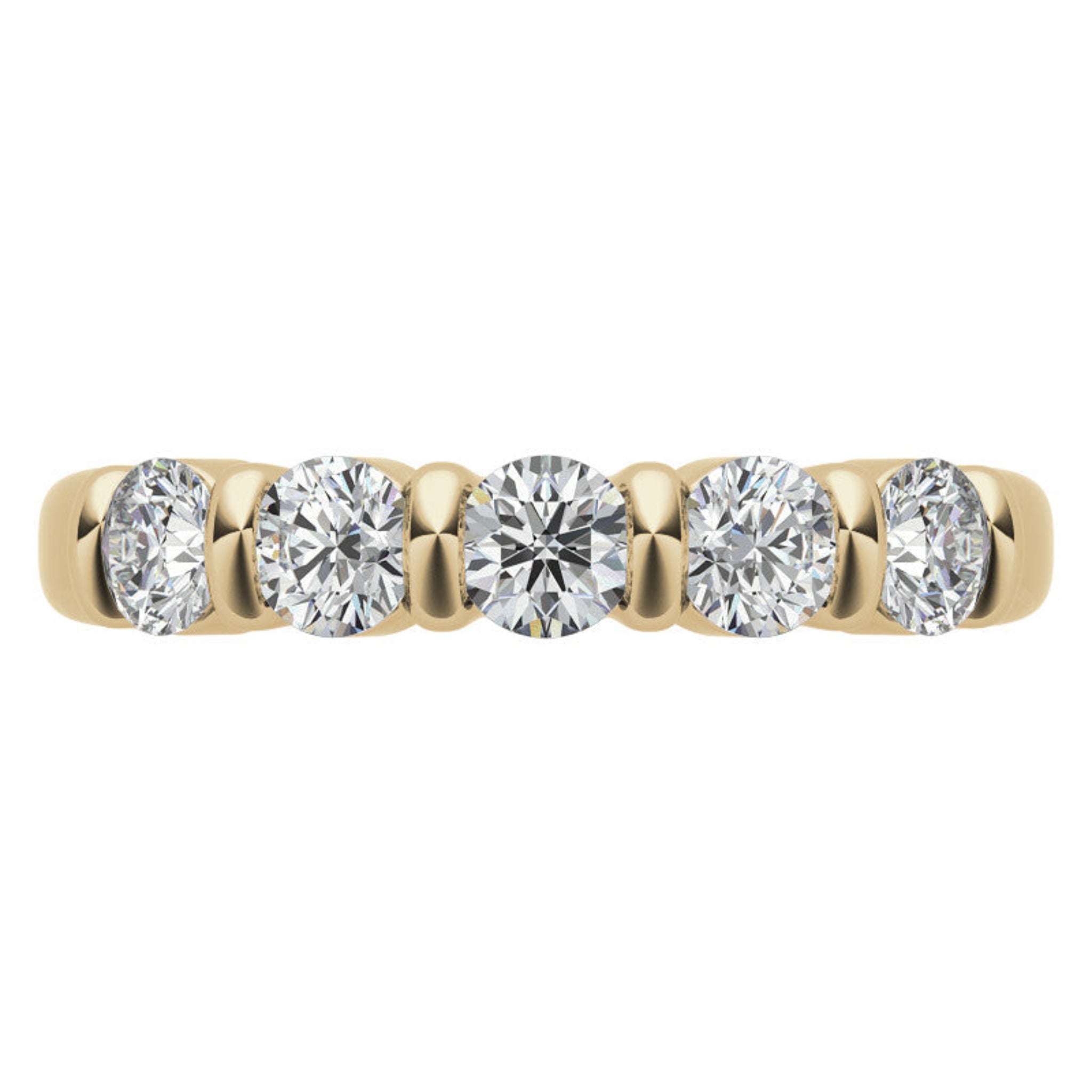 Sterling Silver Beautiful And Elegant Five-Stone Round Diamond Yellow Gold Band For Women