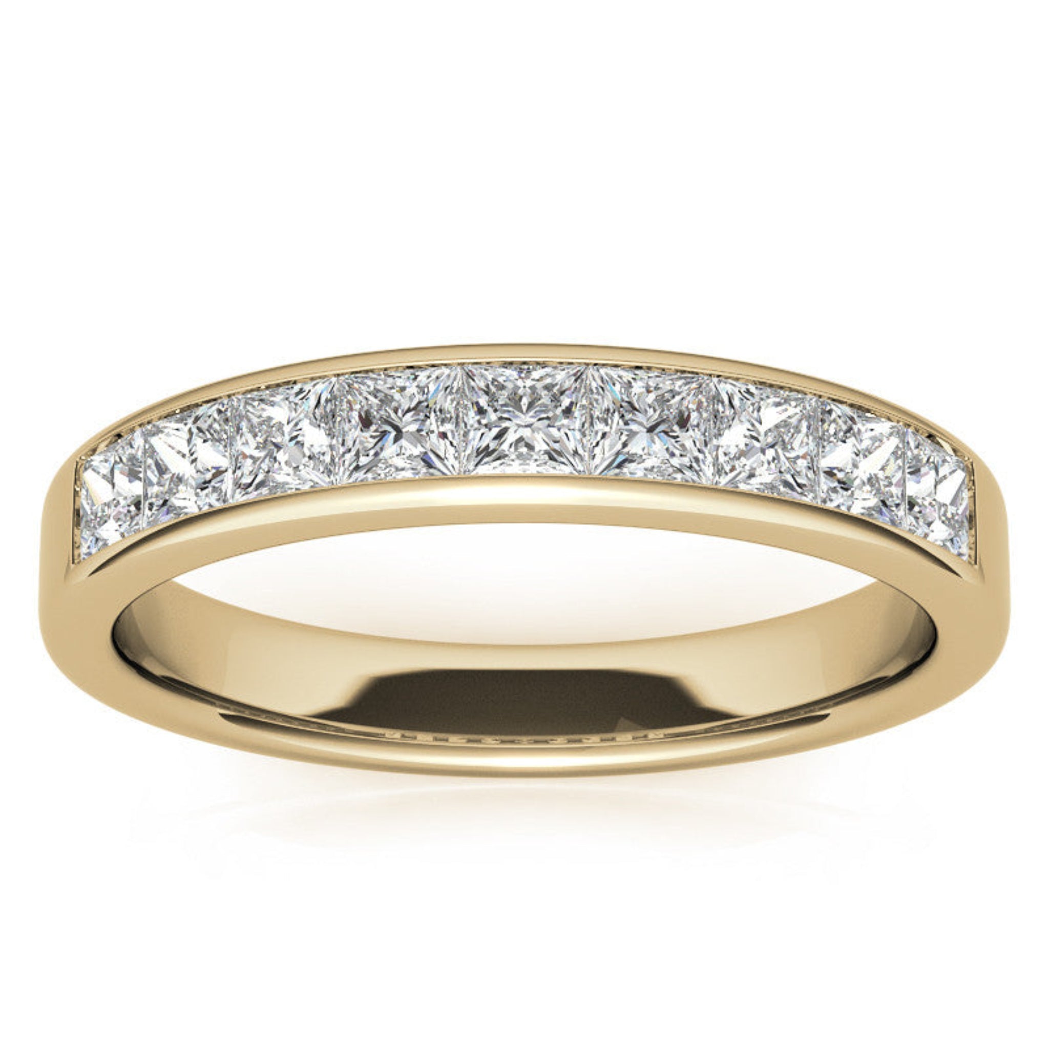 Yellow Gold Silver Classic Thin Channel-Set Adjustable Princess-Cut Ring For Woman