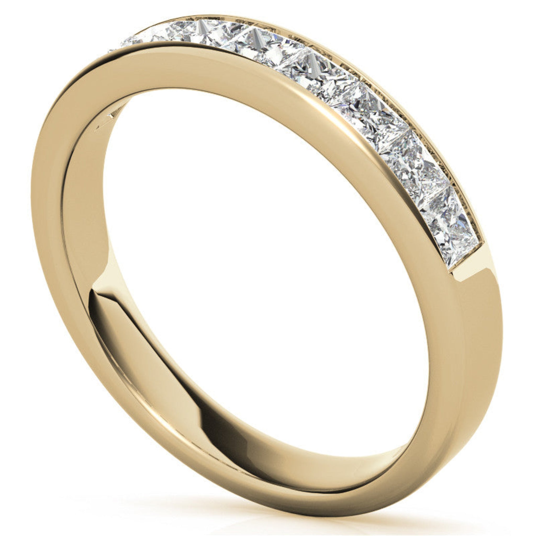 Yellow Gold Silver Classic Thin Channel-Set Adjustable Princess-Cut Ring For Woman