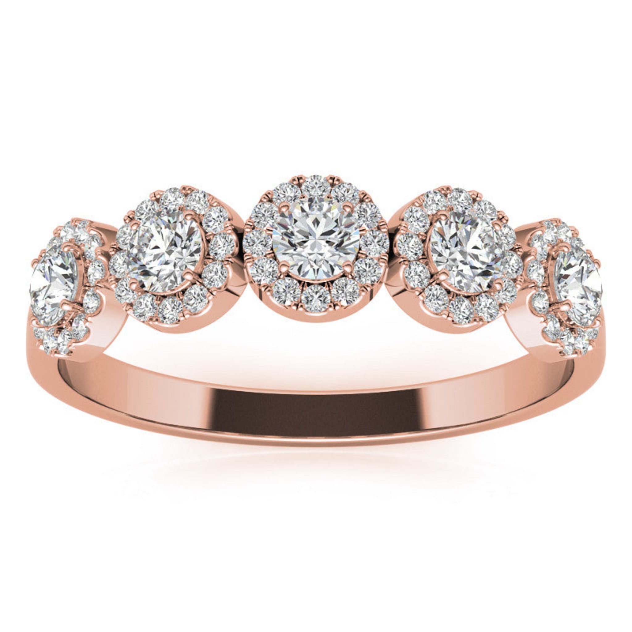 Adjustable Sterling Silver Luxury Rose Gold Five-Center Floral Halo Diamond Band For Women