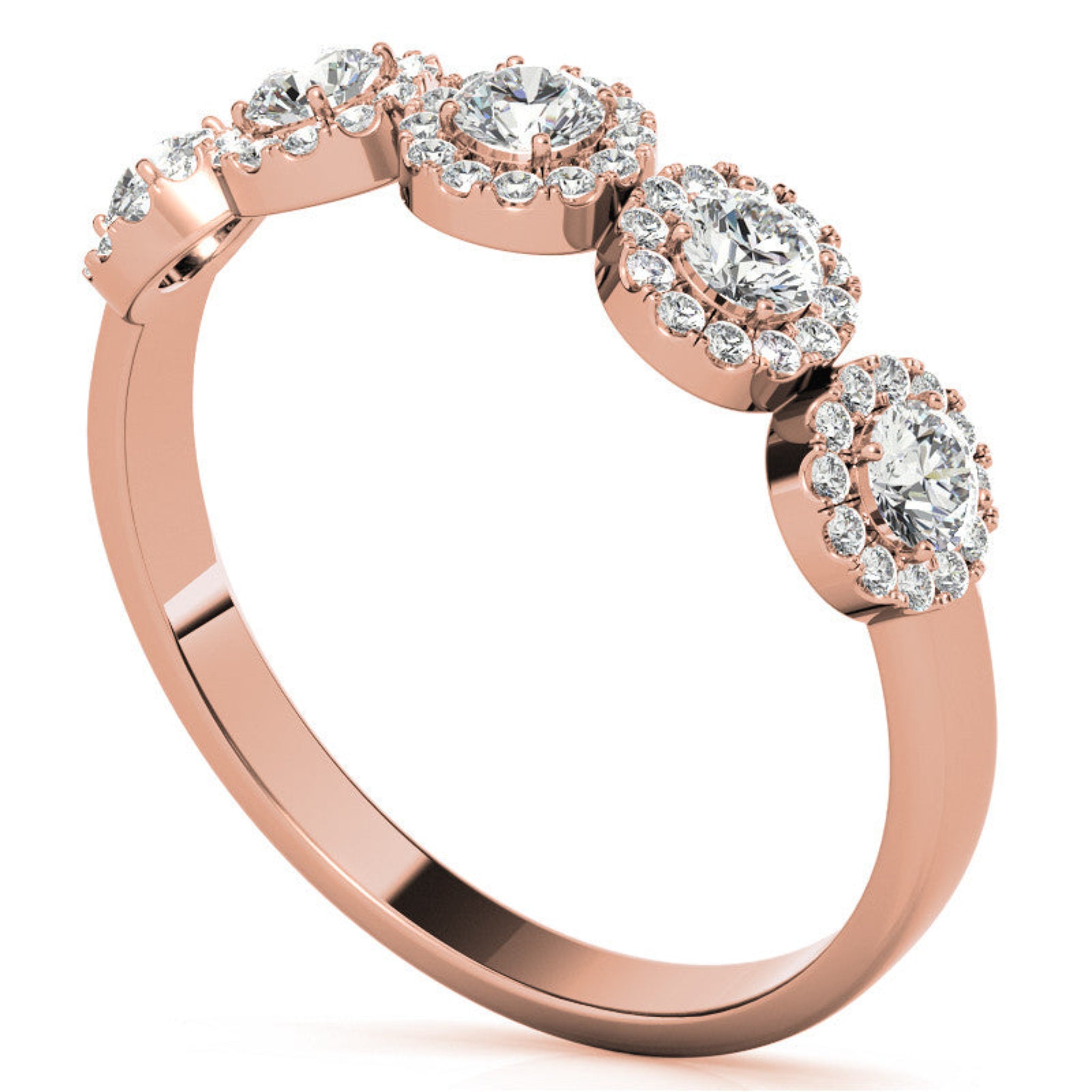 Adjustable Sterling Silver Luxury Rose Gold Five-Center Floral Halo Diamond Band For Women